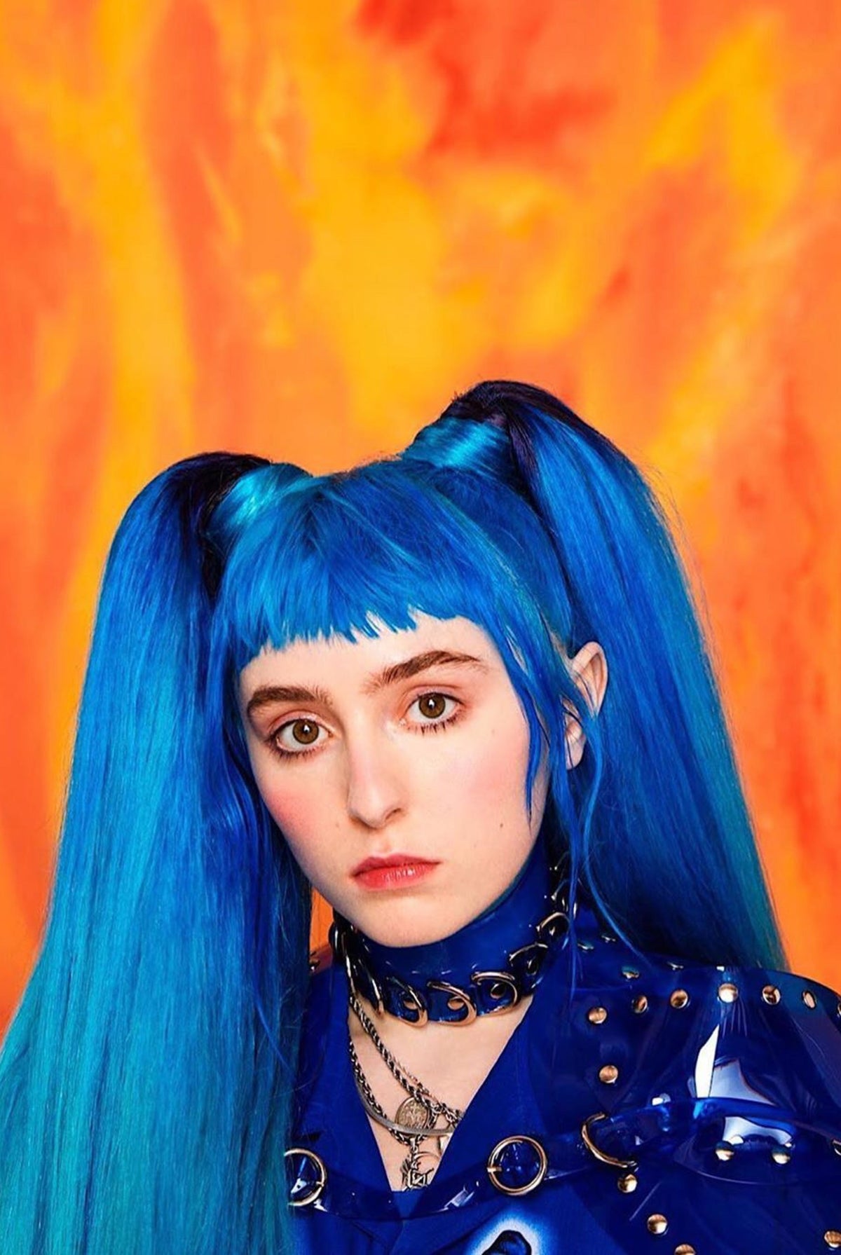 Ashnikko recording artist wearing ATÉLIER JIVOMIR Transparent Blue vegan vinyl fashion Accessories