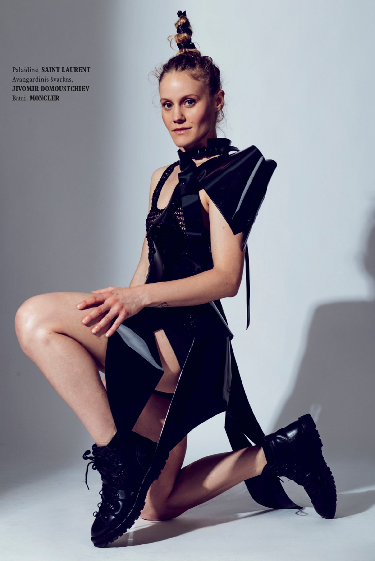 L'Official Lithuania featuring Jivomir Domoustchiev black half sculpture dress