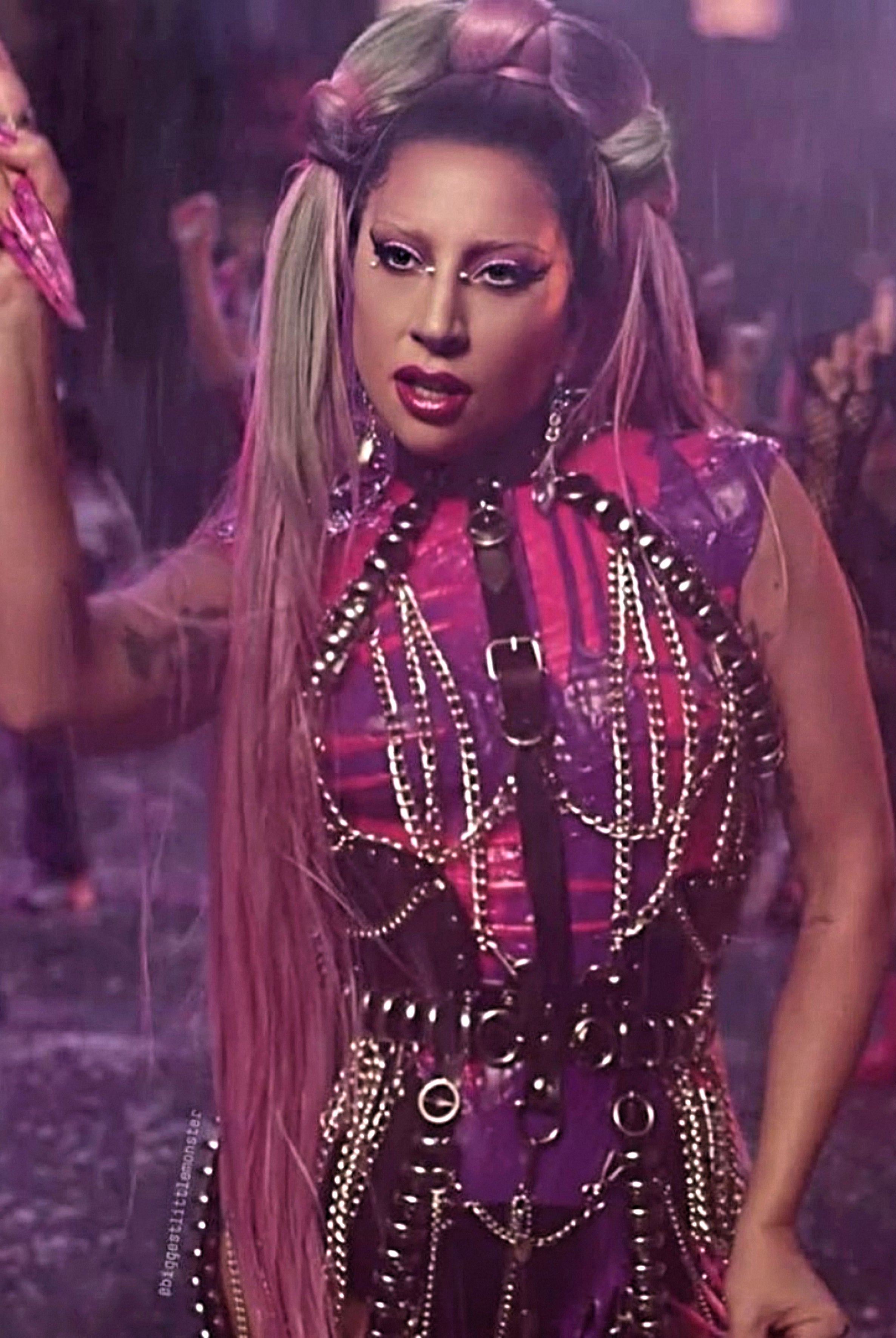Lady Gaga ❤️wearing custom Jivomir Domoustchiev multi ring chain harness Rain on Me music video