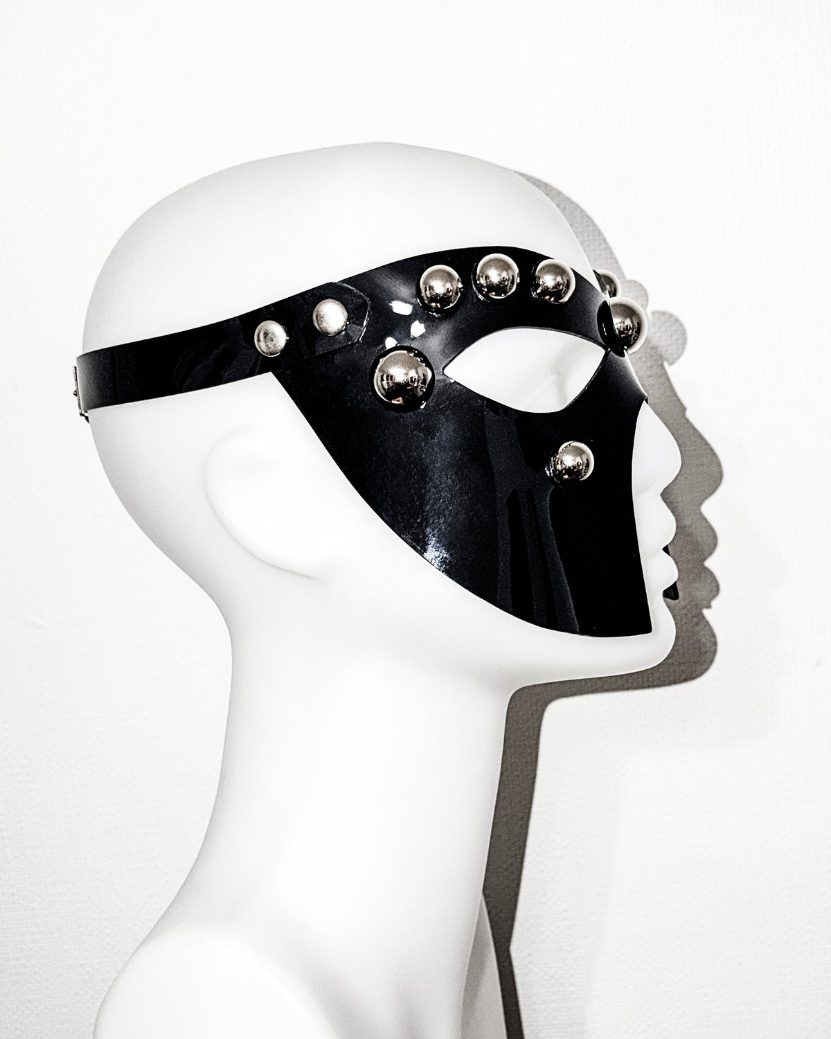 ATÉLIER JIVOMIR WE ARE ALL SUPERHERO'S LUXURY VINYL CABARET CARNIVAL MASK STUDDED BLACK