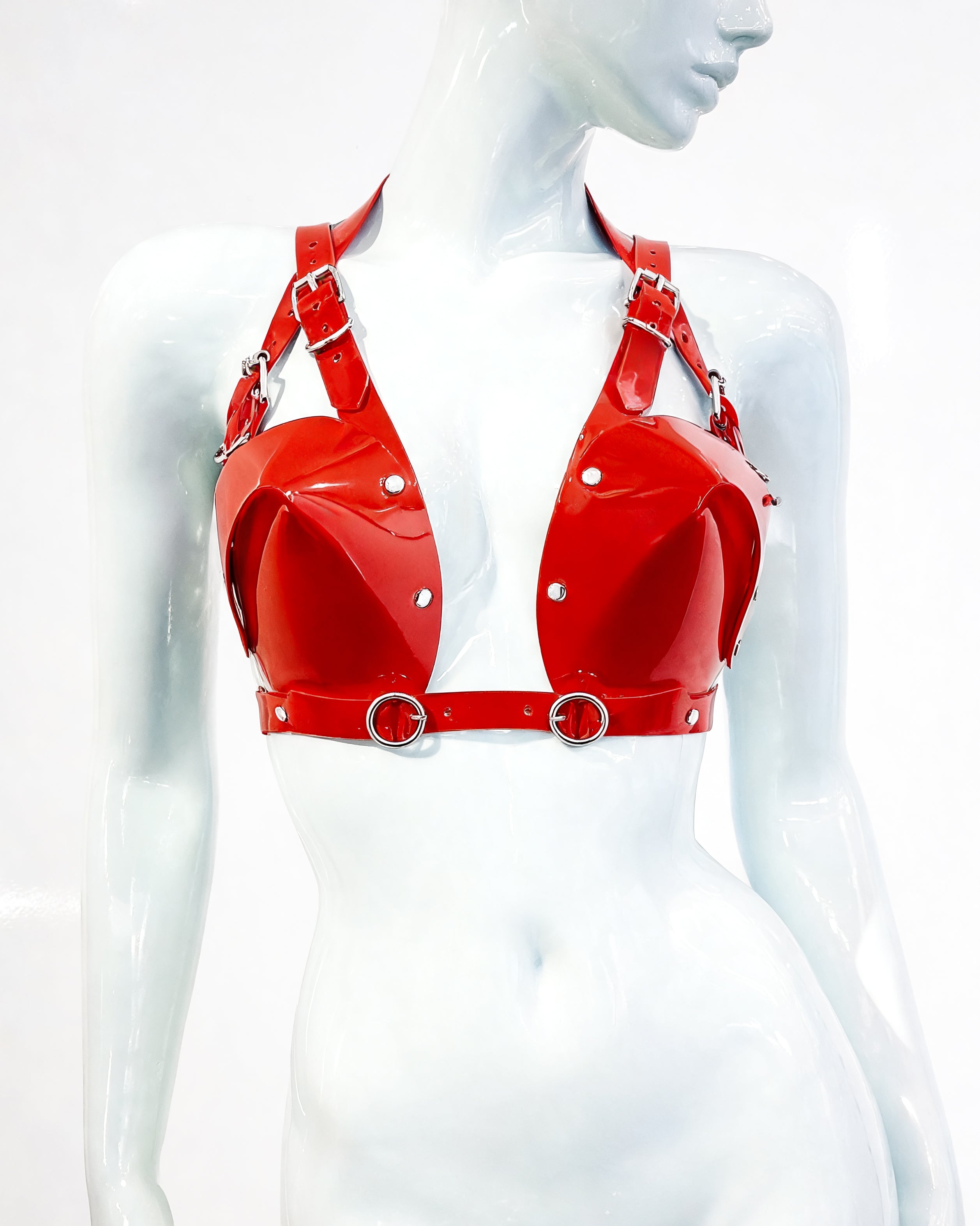 ATELIER JIVOMIR SCULPTURE BRA VEGAN VINYL PVC BRA LUXURY FASHION ACCESSORIES INTIMATES LINGERIE RED