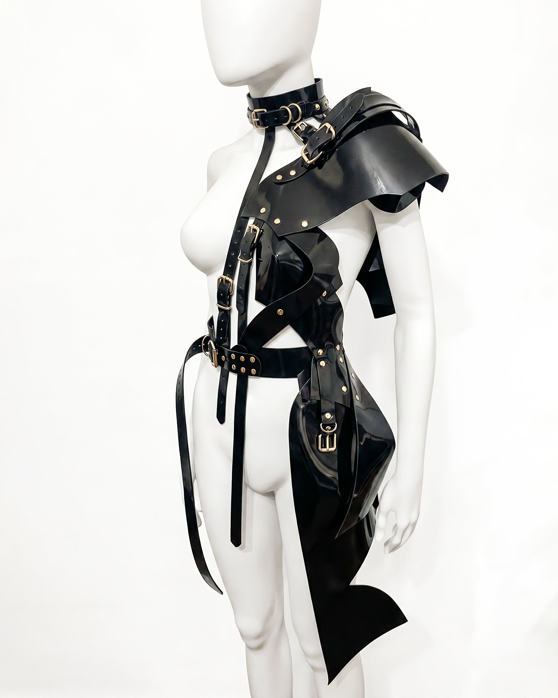 ATELIER JIVOMIR WHITE VINYL PVC Half sculpture dress luxury vegan future fashion