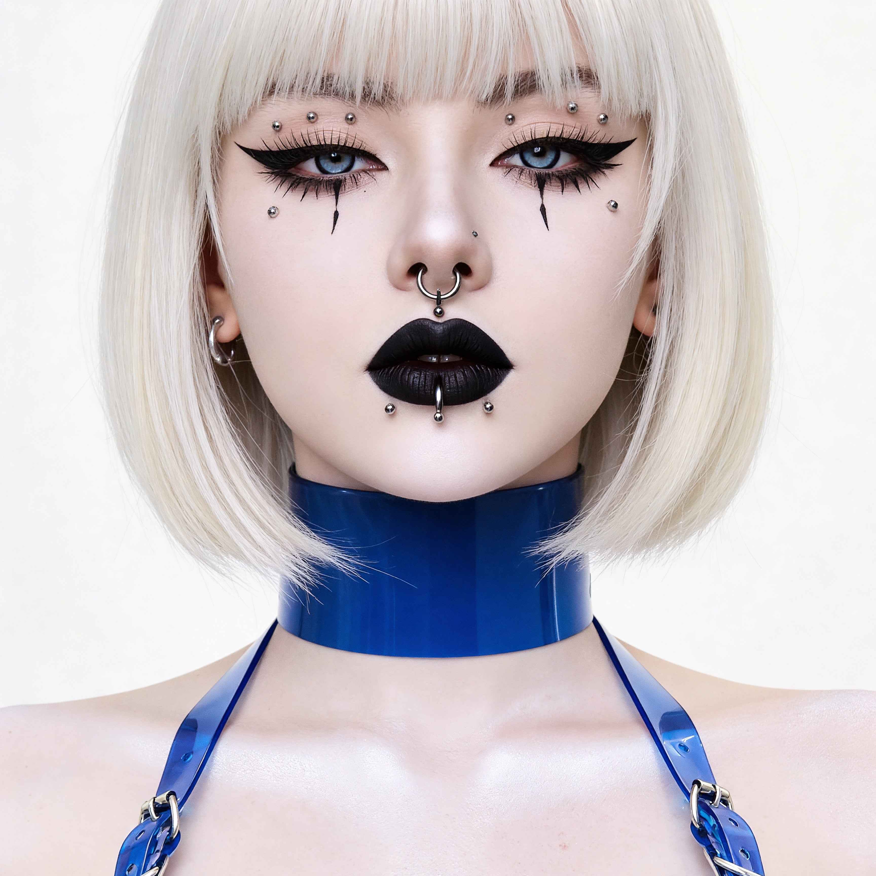 ATÉLIER JIVOMIR VEGAN VINYL PVC LATEX FASHION KINK COLLAR CHOKER DOG COLLAR ACCESSORY TRANSPARENT BLUE