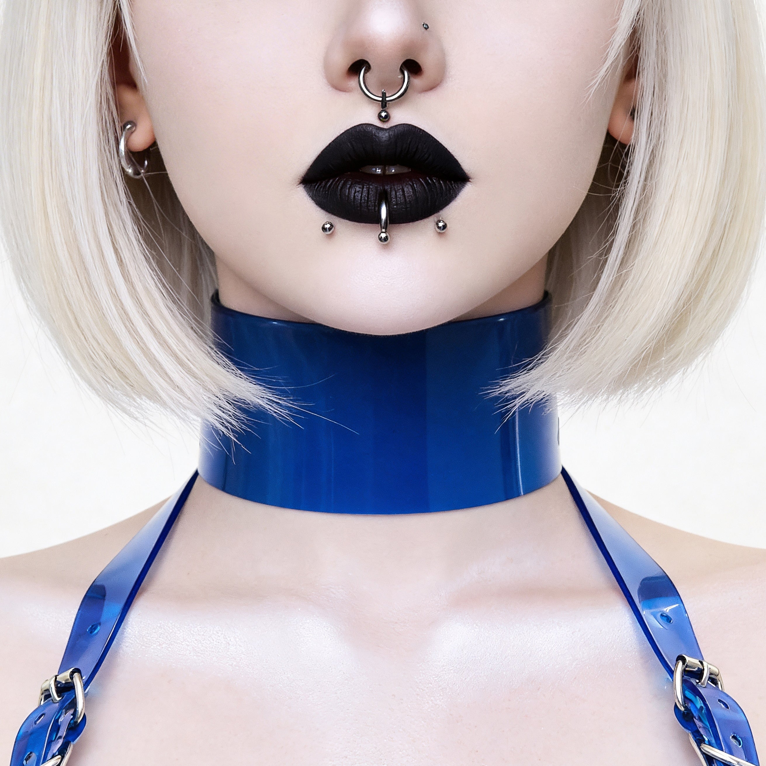 ATÉLIER JIVOMIR VEGAN VINYL PVC LATEX FASHION KINK COLLAR CHOKER DOG COLLAR ACCESSORY CLEAR BLUE