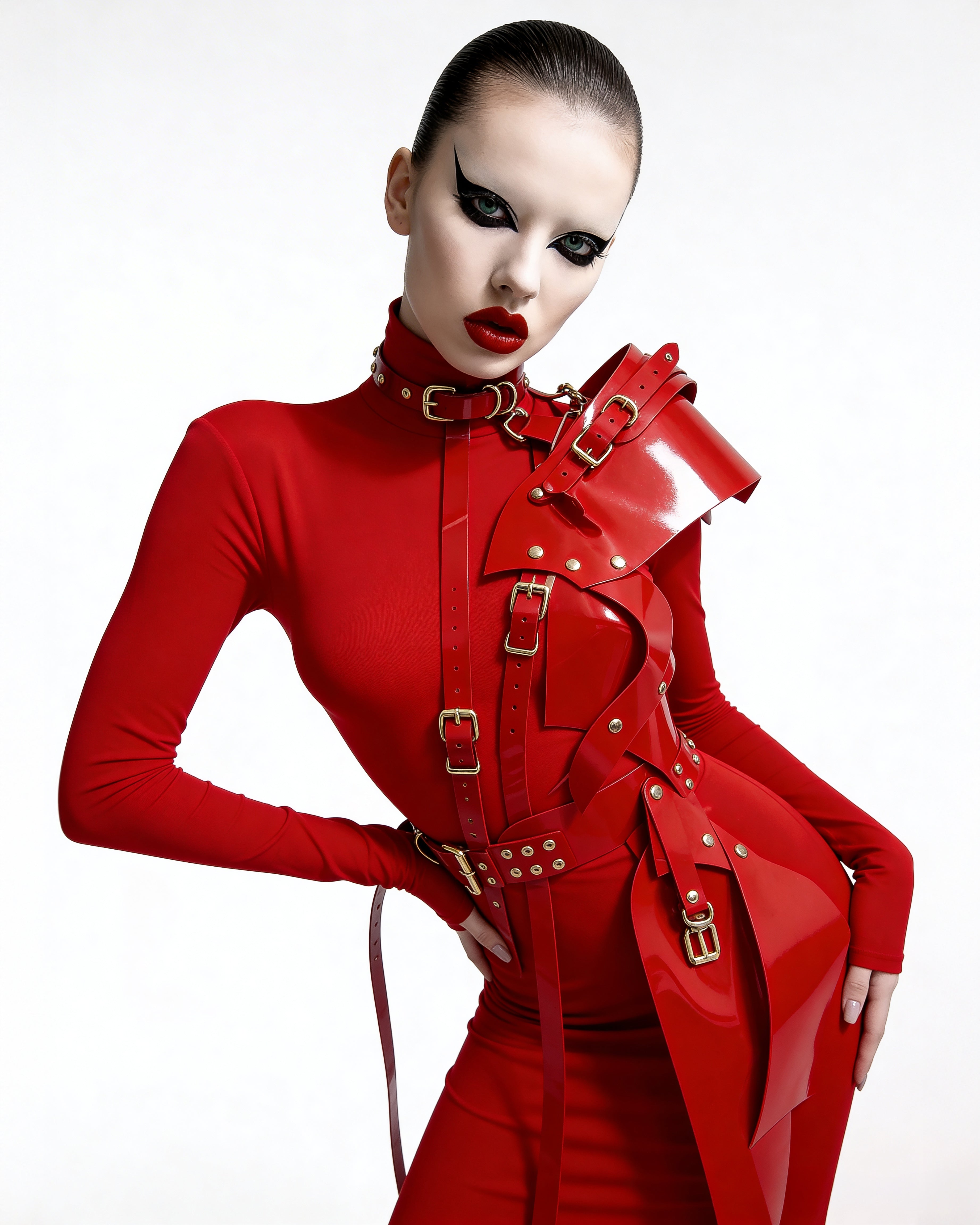 ATELIER JIVOMIR WHITE VINYL PVC Half sculpture dress luxury vegan future fashion