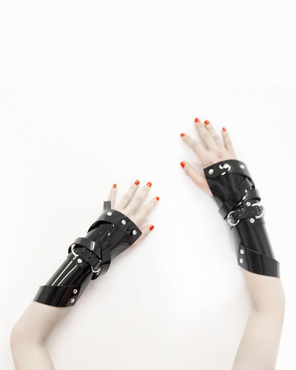 ATÉLIER JIVOMIR luxury vegan vinyl cuffs gauntles fashion accessorie