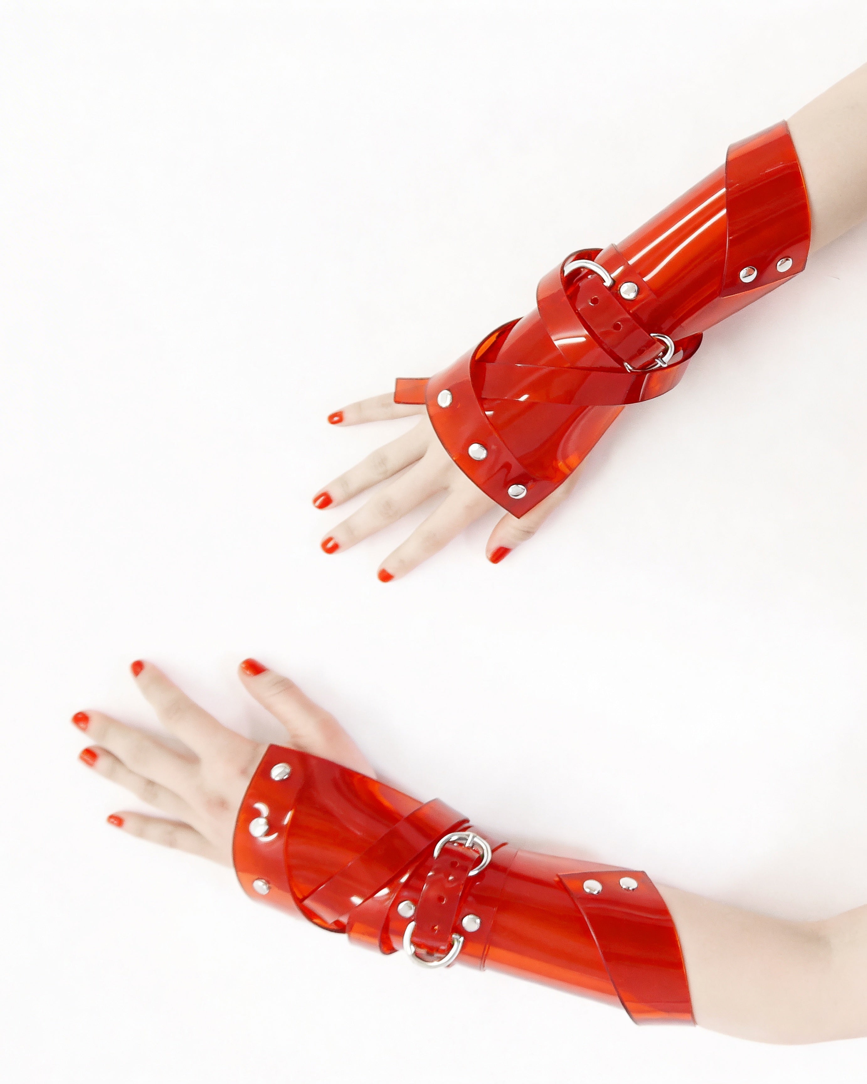 ATÉLIER JIVOMIR luxury vegan vinyl cuffs gauntles fashion accessorie yellow