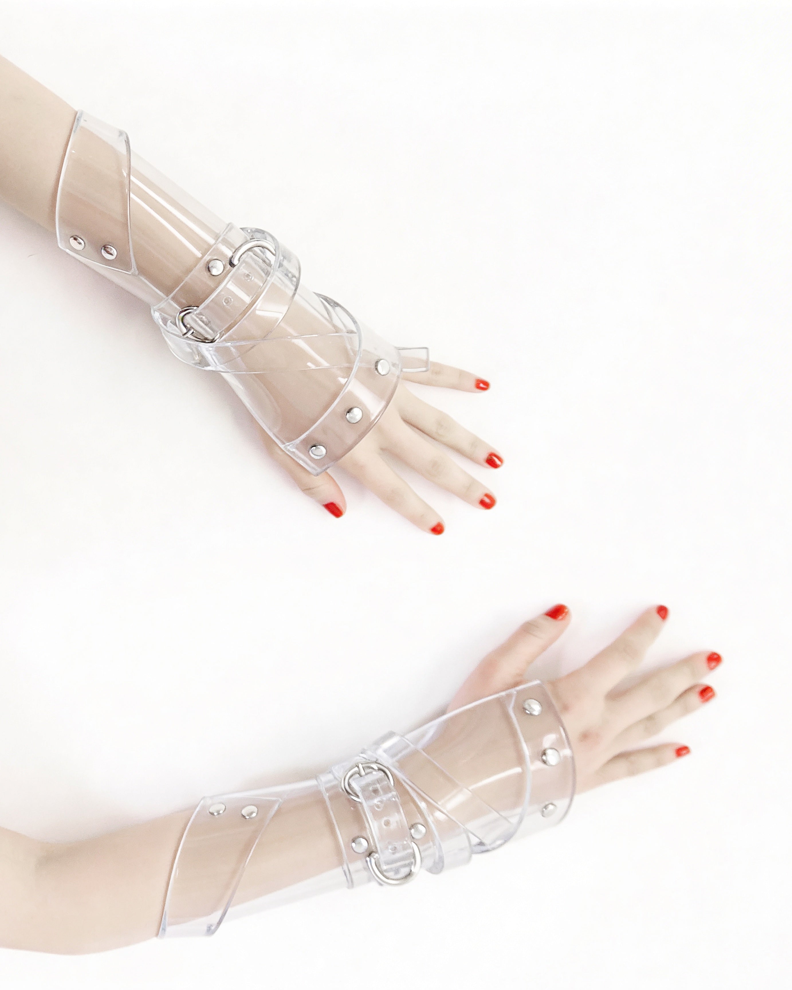 ATÉLIER JIVOMIR luxury vegan vinyl cuffs gauntles fashion accessorie yellow