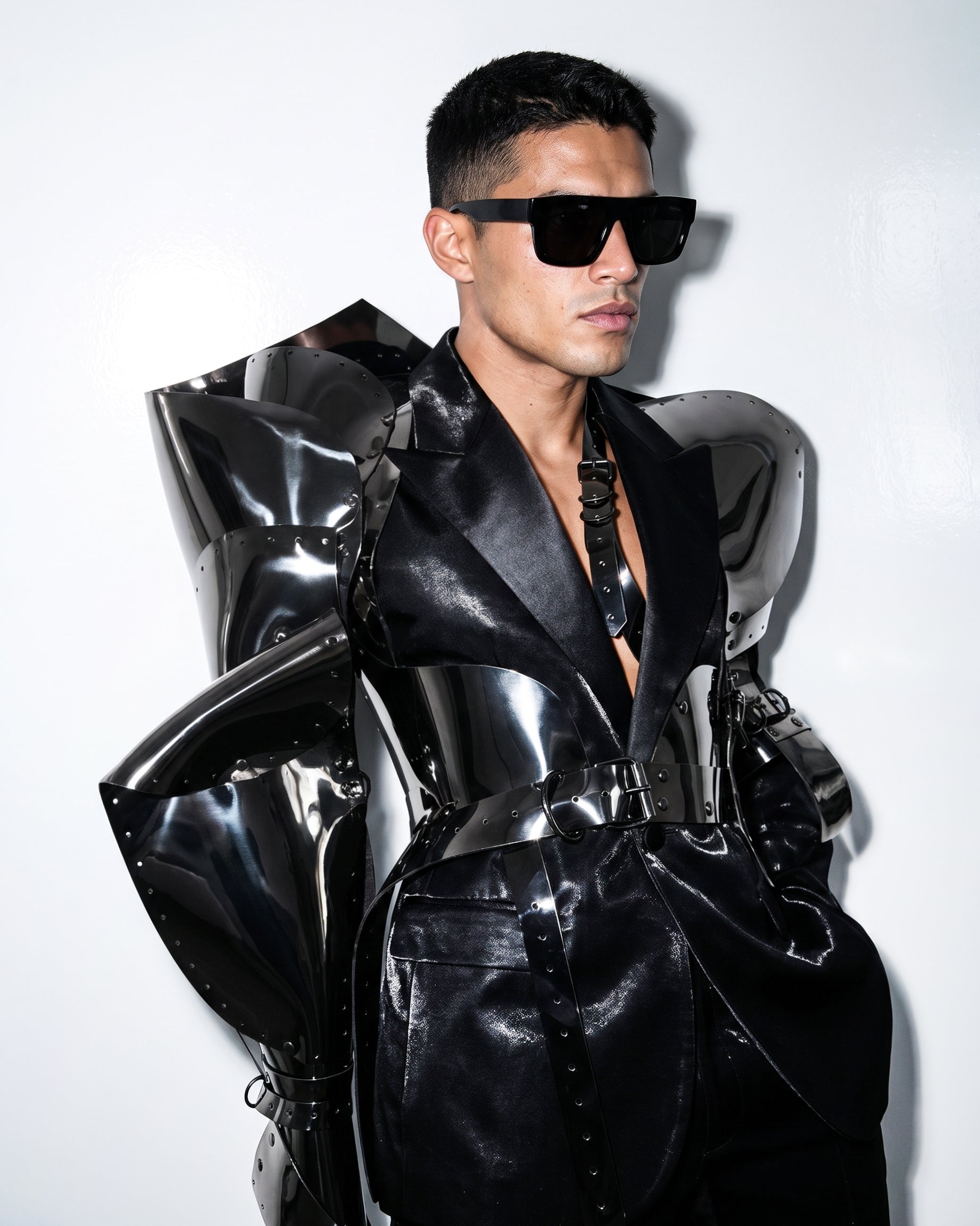 Asymmetric Sculpture Jacket ATÉLIER JIVOMIR VEGAN LUXURY HIGH FASHION AVANT GARDE ACCESSORY COUTURE TAILORING MAN STYLED BLACK