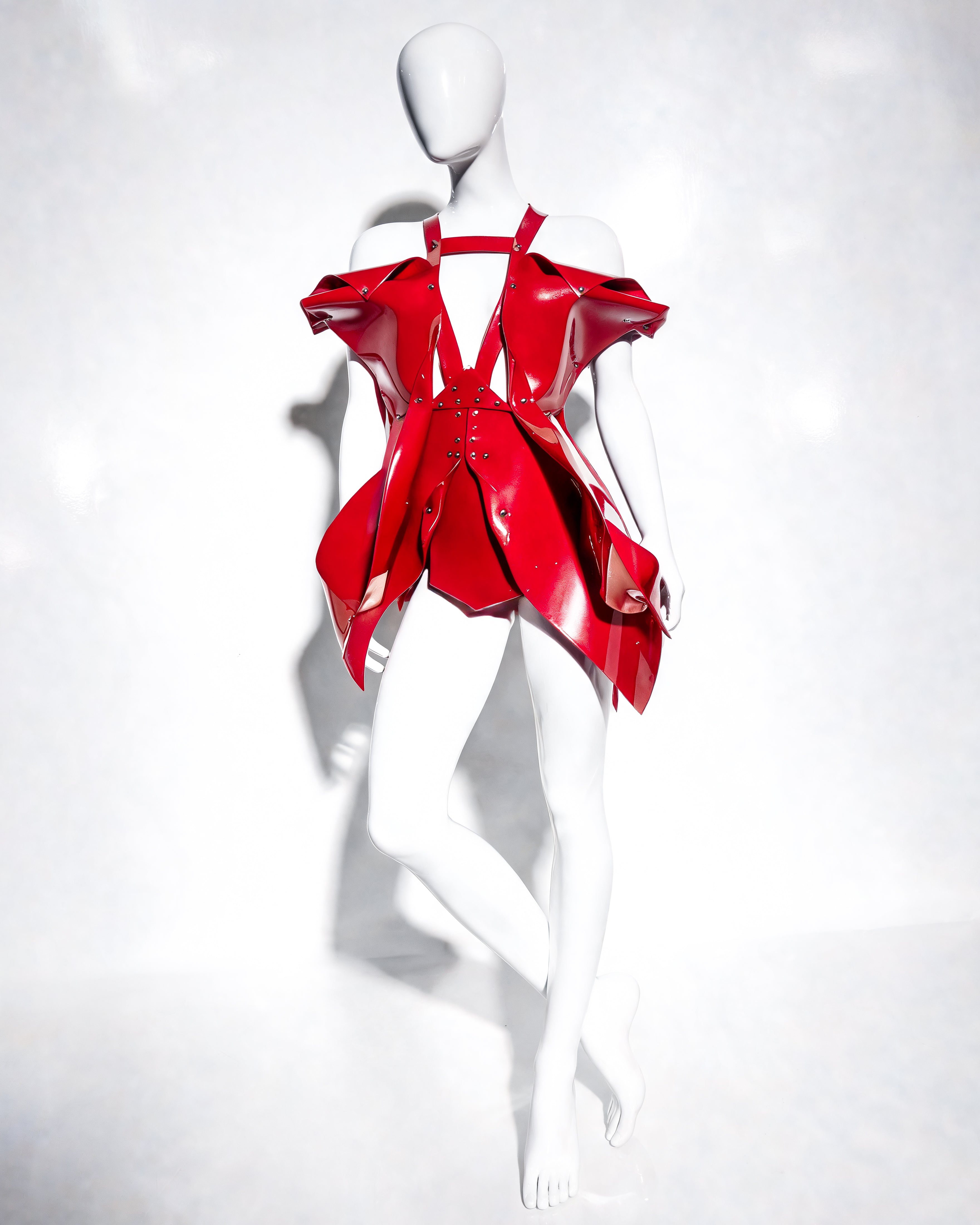 Nicki Minaj No Frauds Video Red LUXURY VEGAN sculpture dress By ATÉLIER JIVOMIR featuring Drake custom celebrity cosplay kink vinyl PVC dress money love INDEPENDENT designer RED