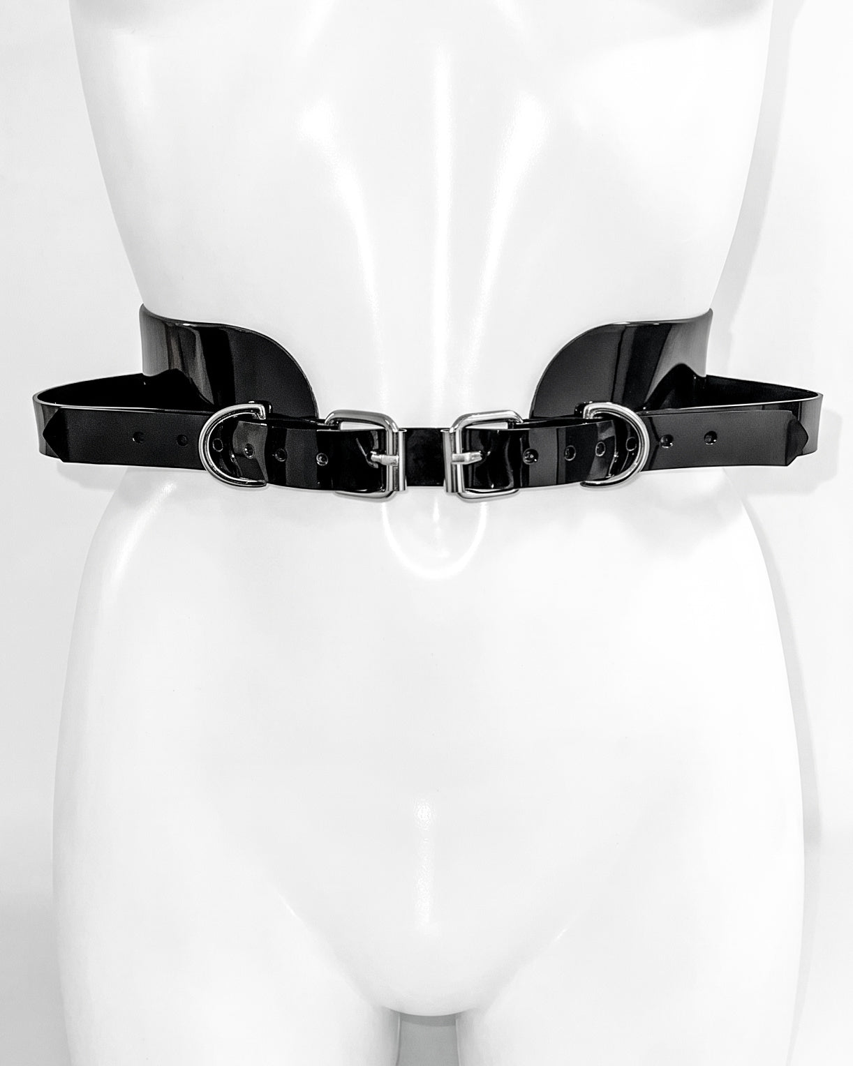 ATÉLIER JIVOMIR CAGE HIPSTER BELT LUXURY VEGAN VINYL FASHION ACCESSORY BLACK
