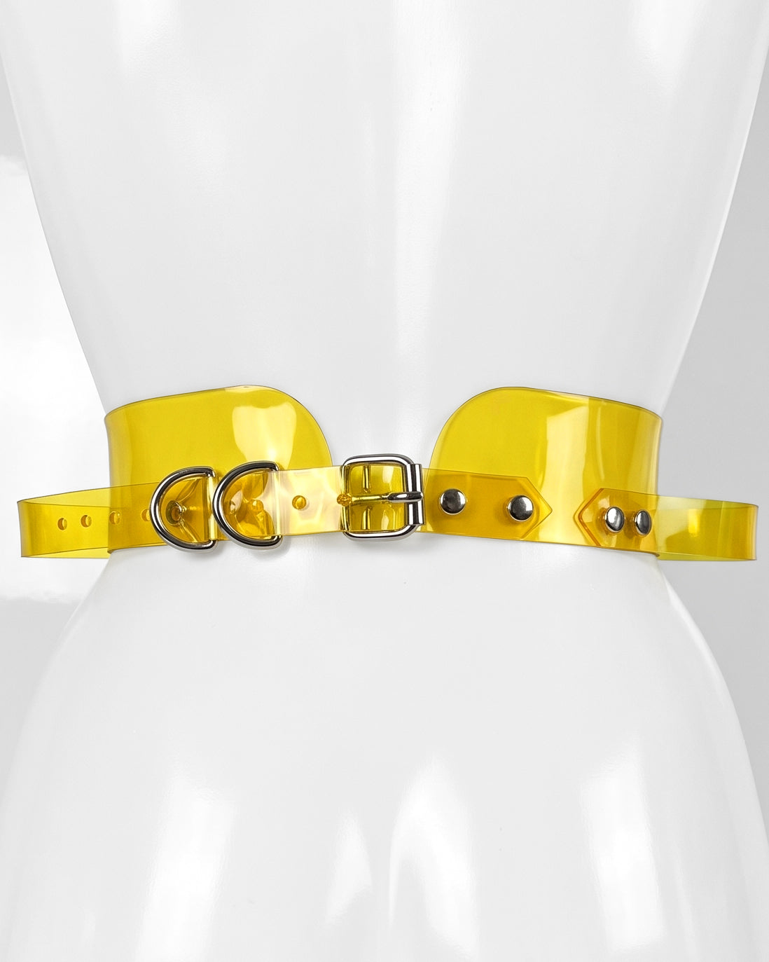ATÉLIER JIVOMIR CAGE HIPSTER BELT LUXURY VEGAN VINYL FASHION ACCESSORY CLEAR YELLOW