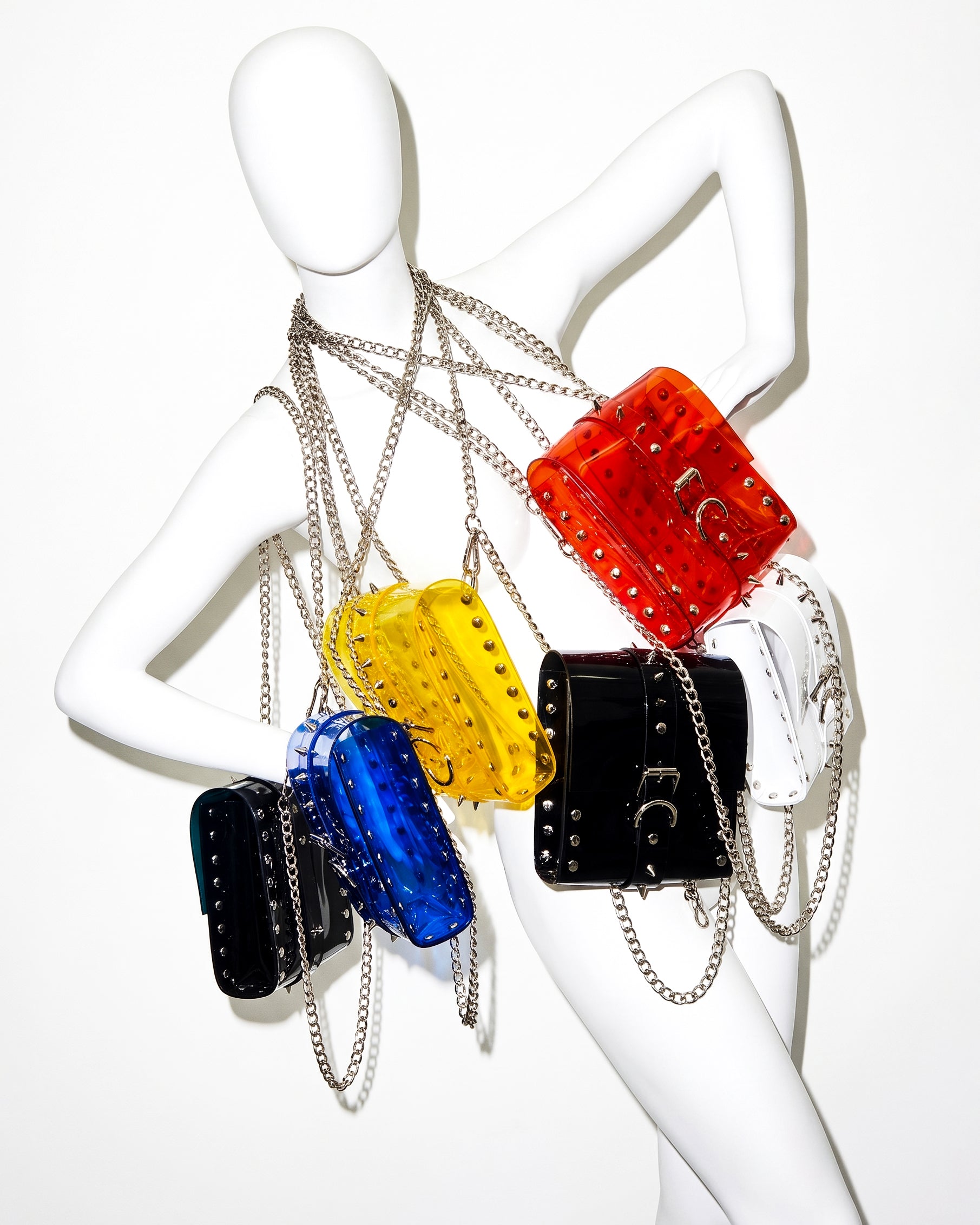 ATELIER JIVOMIR DREAM COLLECTOR HANDBAG PURSE LUXURY VEGAN VINYL PVC studded transparent clear five COLOURS