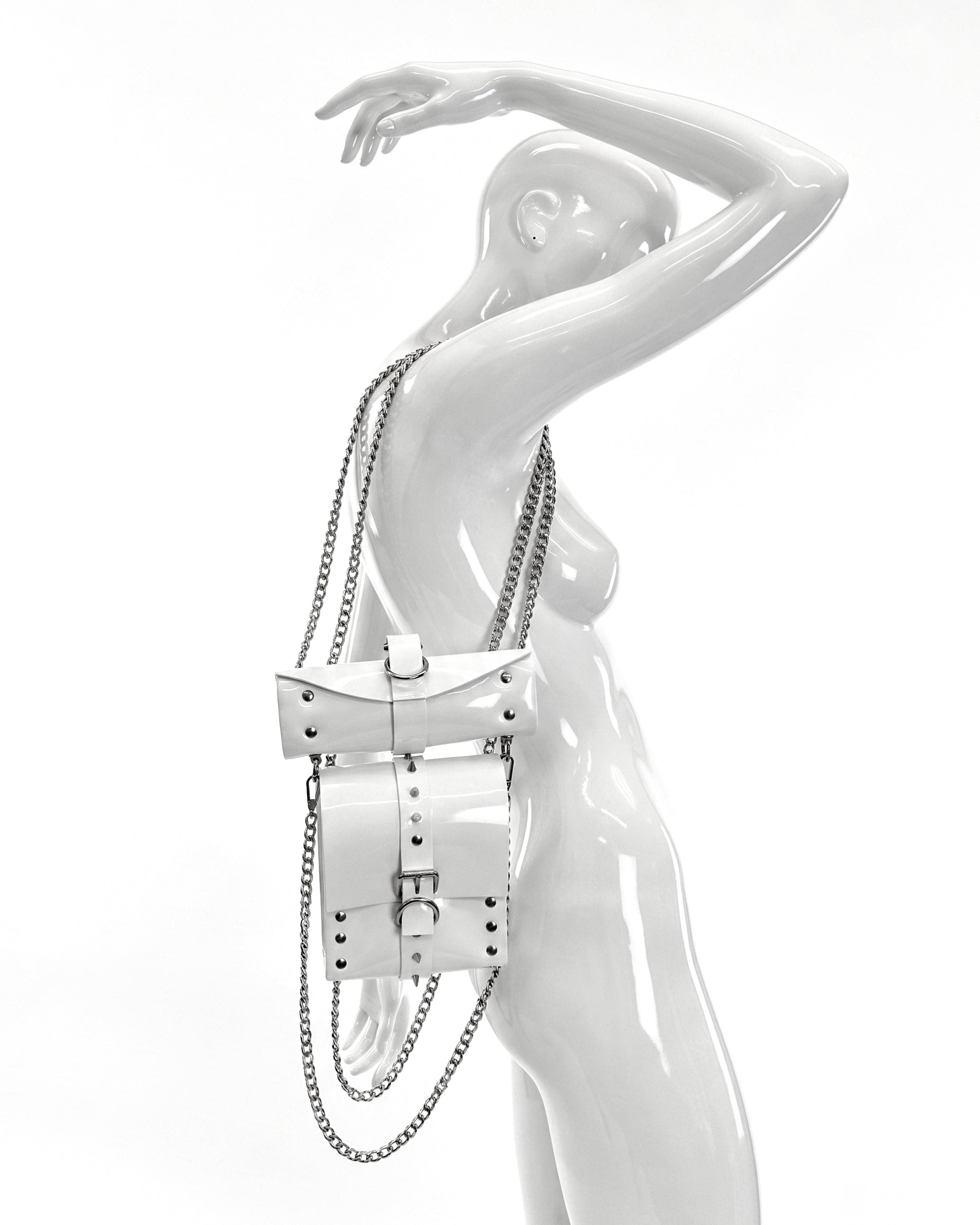 ATELIER JIVOMIR DREAM COLLECTOR HANDBAG PURSE LUXURY VEGAN VINYL PVC studded transparent clear white chrome