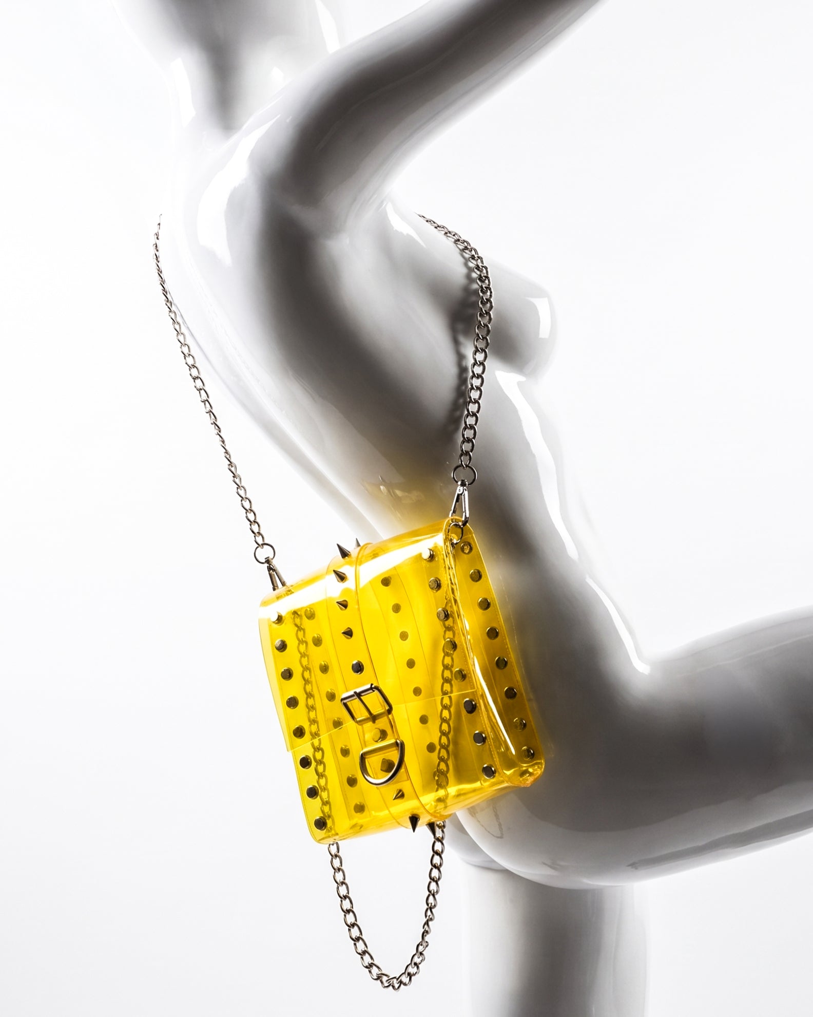 ATELIER JIVOMIR DREAM COLLECTOR HANDBAG PURSE LUXURY VEGAN VINYL PVC studded transparent clear yellow