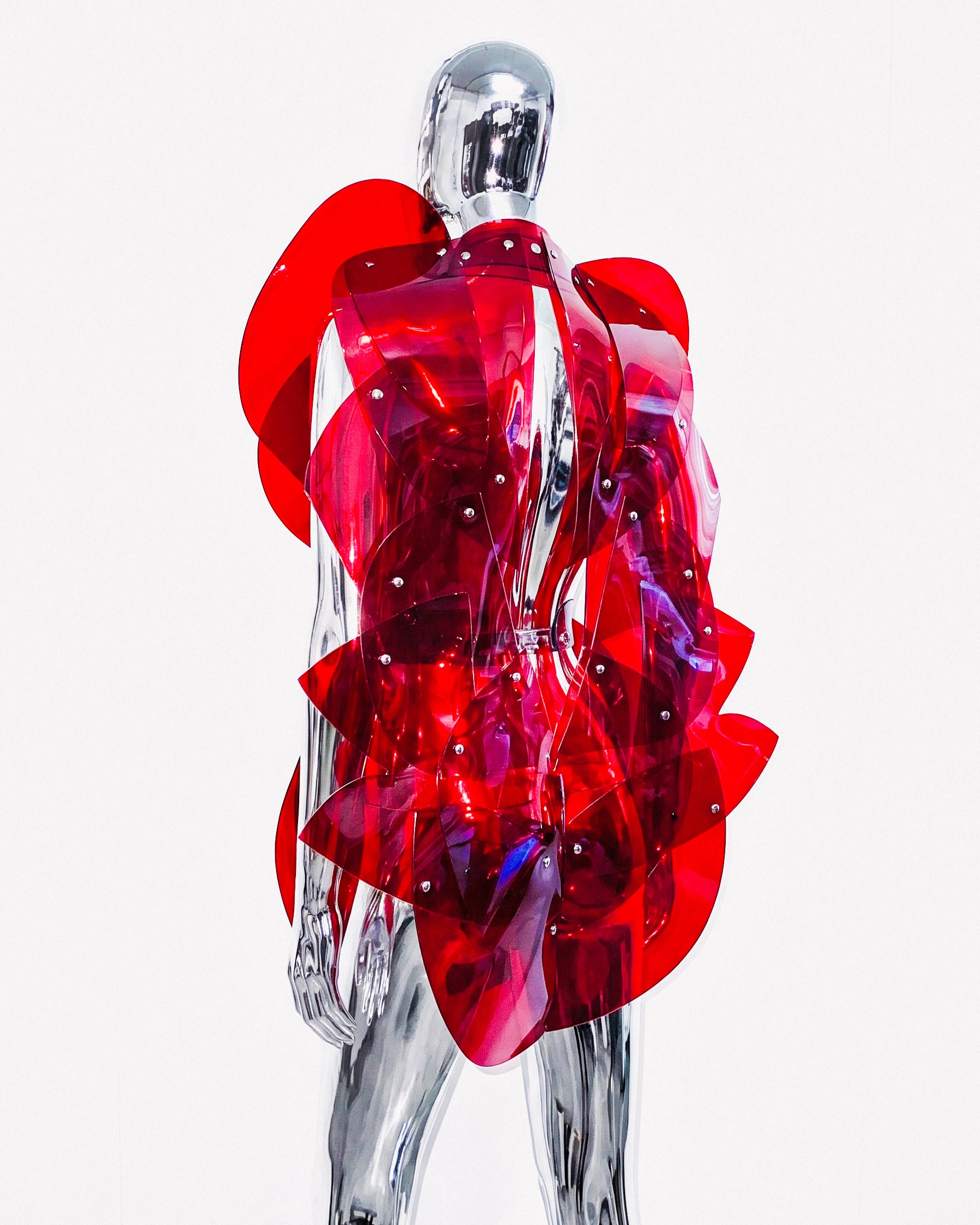 ATÉLIER JIVOMIR LUXURY SCULPTURE VINYL FASHION GALAXY DRESS TRANSPARENT RED