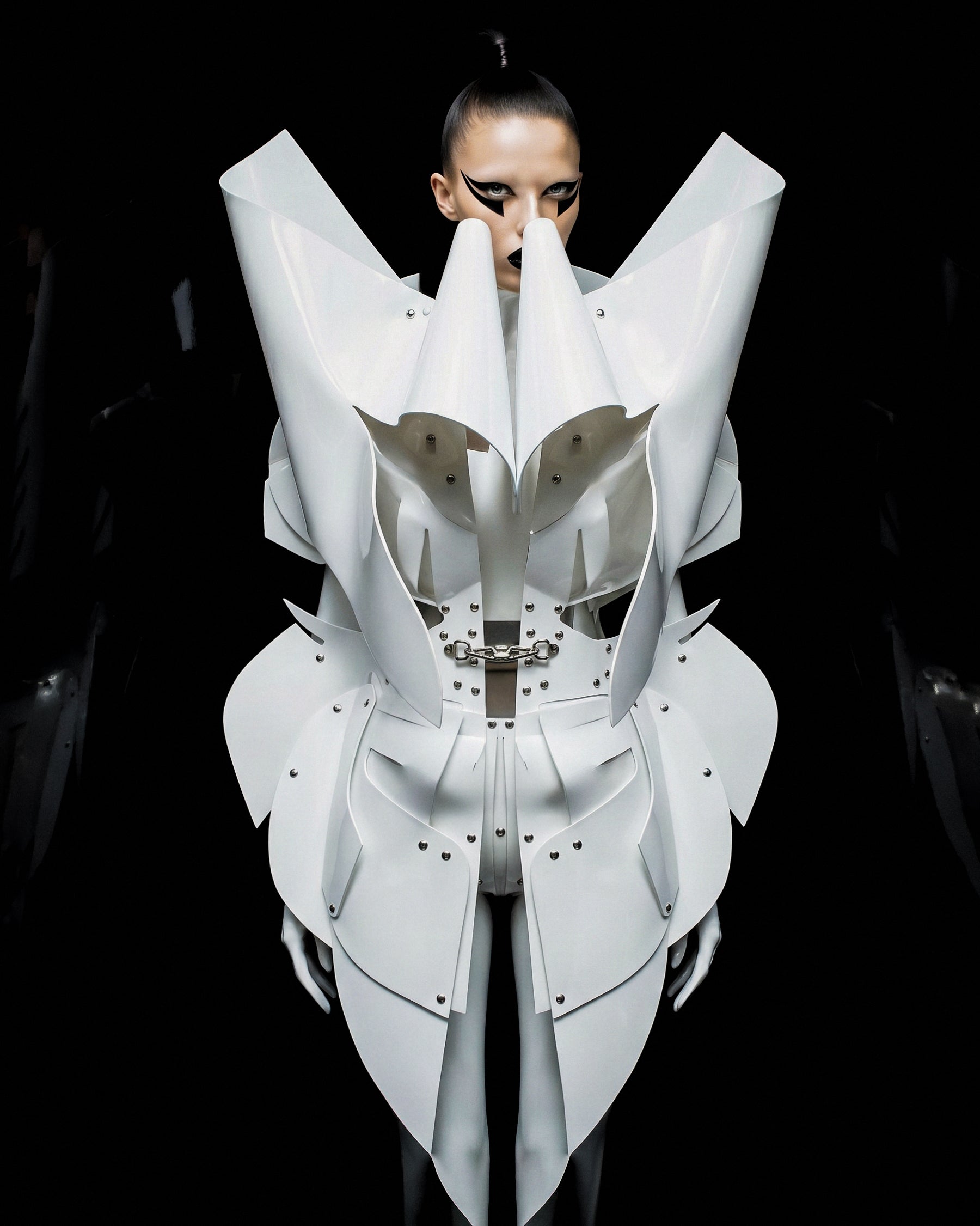 ATÉLIER JIVOMIR LUXURY SCULPTURE VINYL FASHION GALAXY DRESS TRANSPARENT WHITE