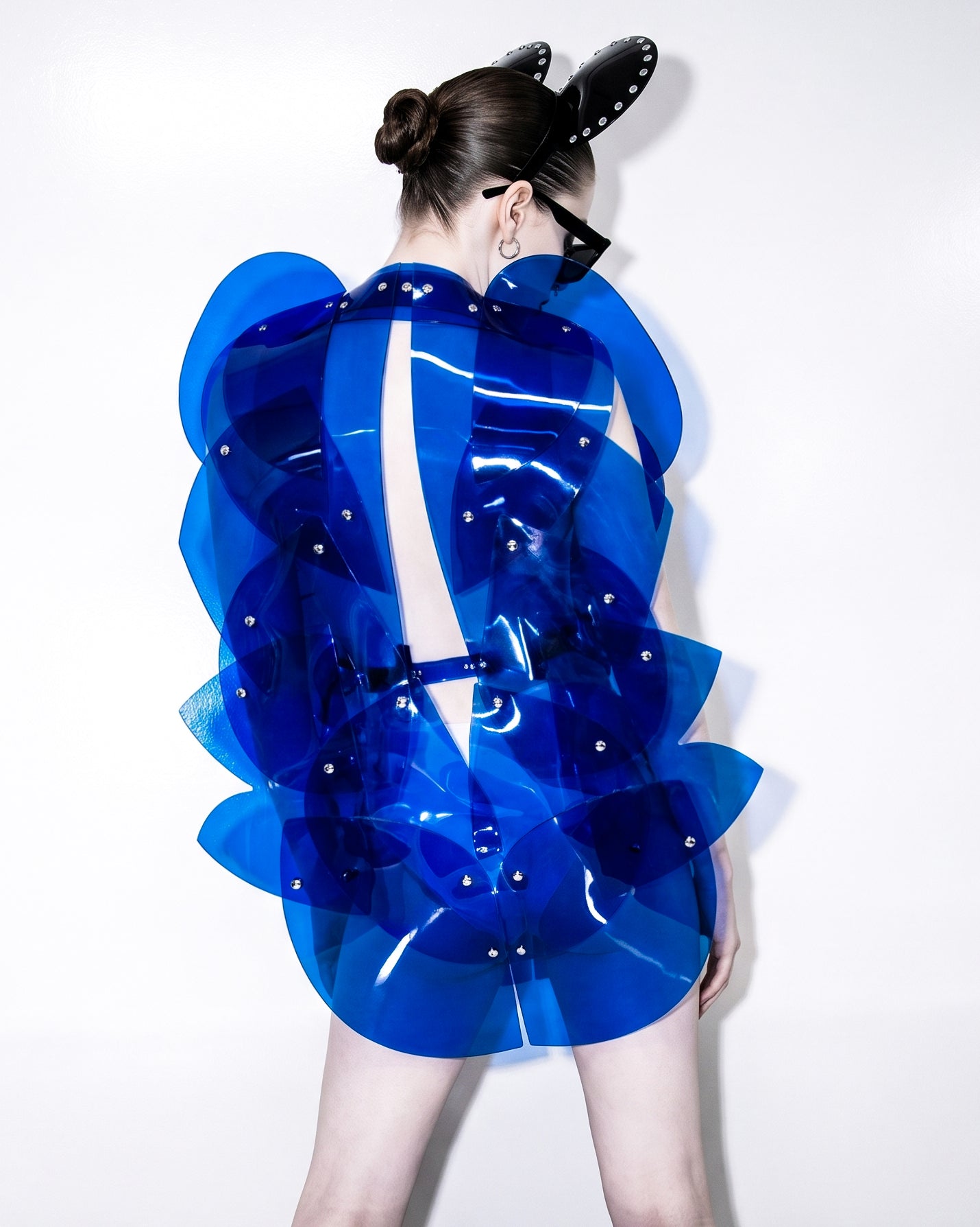 ATÉLIER JIVOMIR LUXURY SCULPTURE VINYL FASHION GALAXY DRESS TRANSPARENT RED
