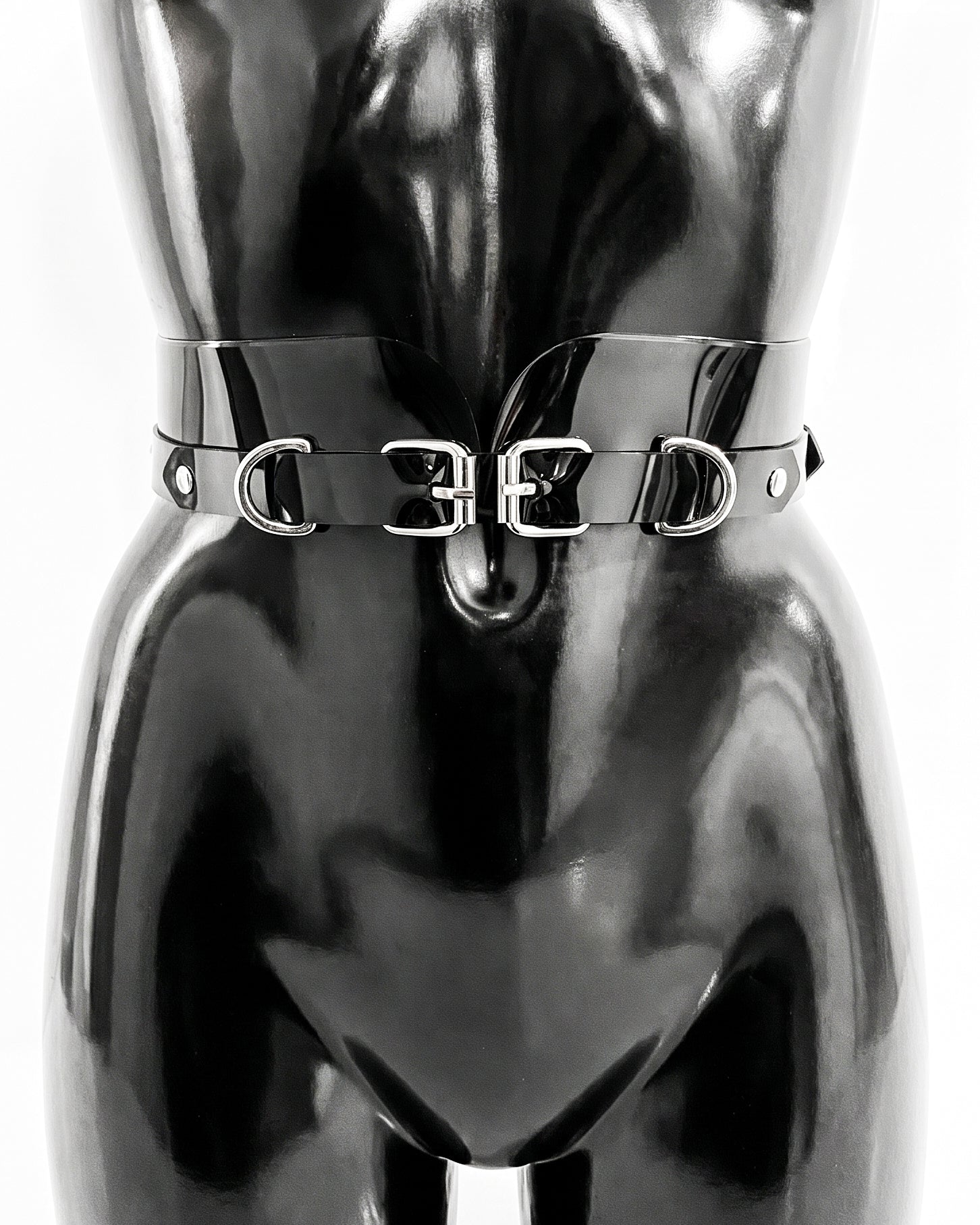 ATÉLIER JIVOMIR JULIEN MCDONALD SLIM CINCH BELT VEGAN VINYL LUXURY LATEX LONDON FASHION WEEK ACCESSORIES HAND CRAFTED LUX