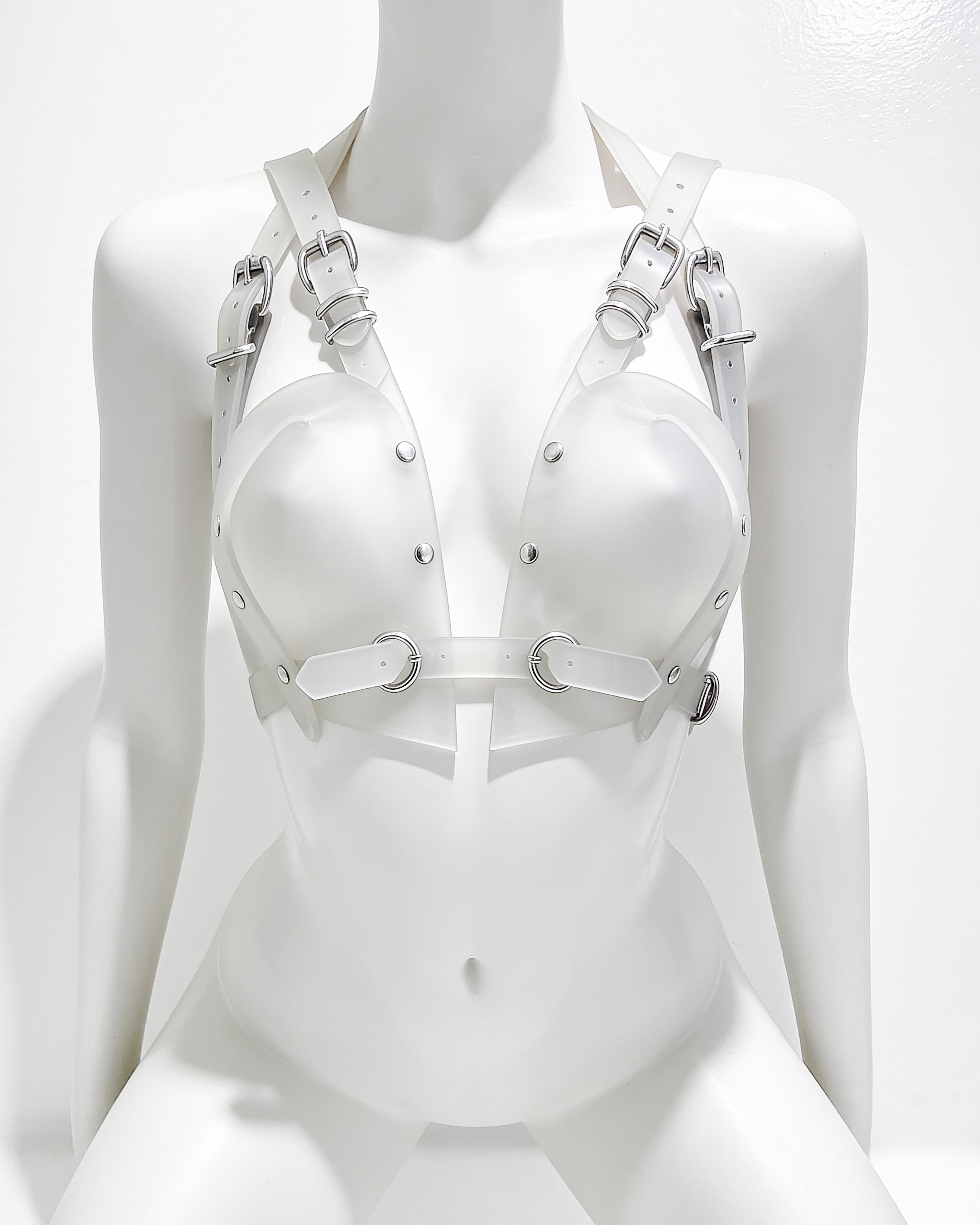ATÉLIER JIVOMIR LUXURY VEGAN PVC HEART SCULPTURE X BRA ESSENTIAL HAND CRAFTED MUST HAVE KINK FASHION LATEX ACCESSRORIE