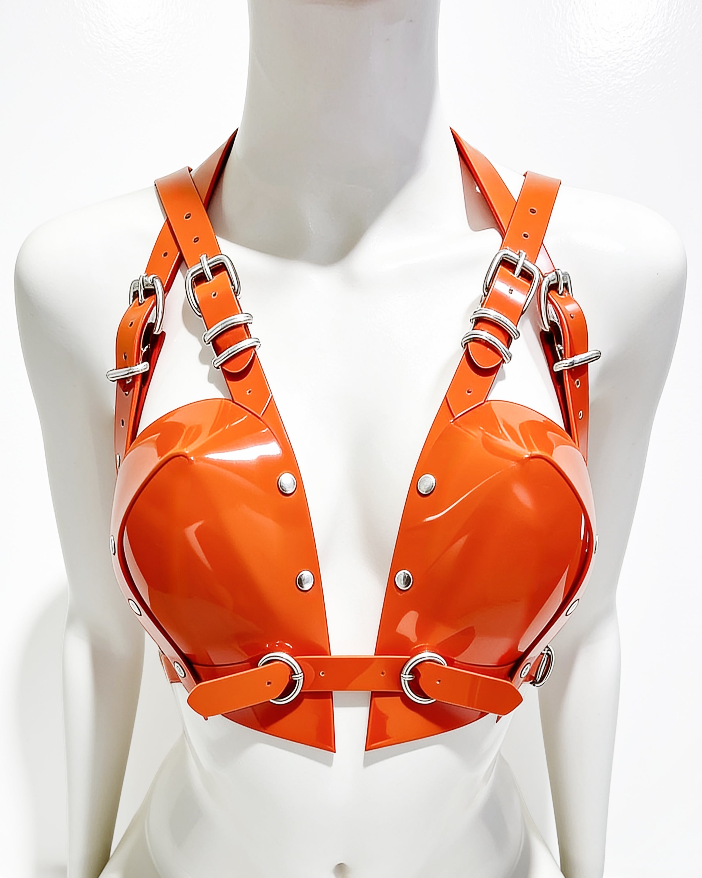 ATÉLIER JIVOMIR LUXURY VEGAN PVC HEART SCULPTURE X BRA ESSENTIAL HAND CRAFTED MUST HAVE KINK FASHION LATEX ACCESSRORIE