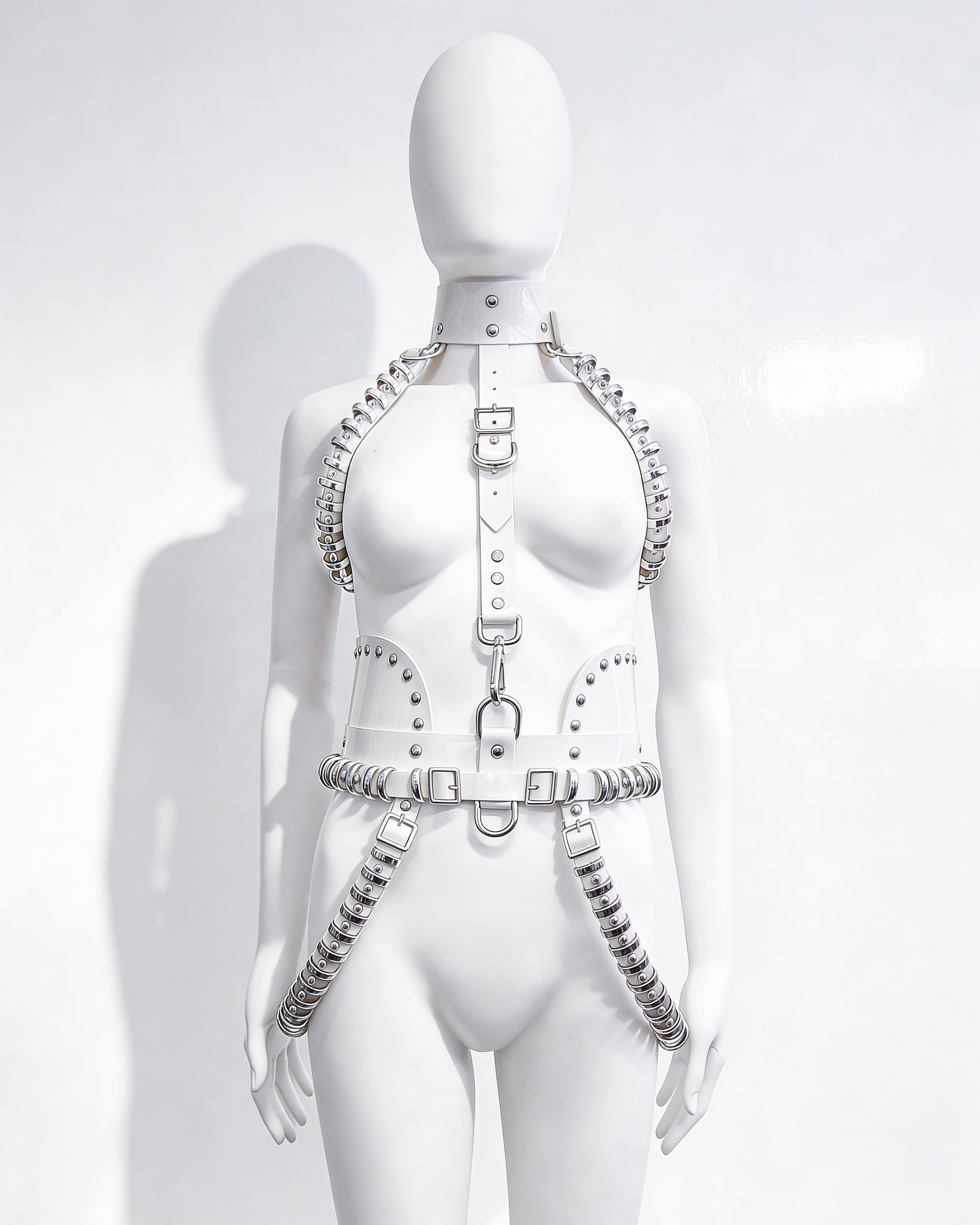 ATÉLIER JIVOMIR MULTI RING HARNESS luxury vegan fashion and accessories hand crafted WHITE VINYL