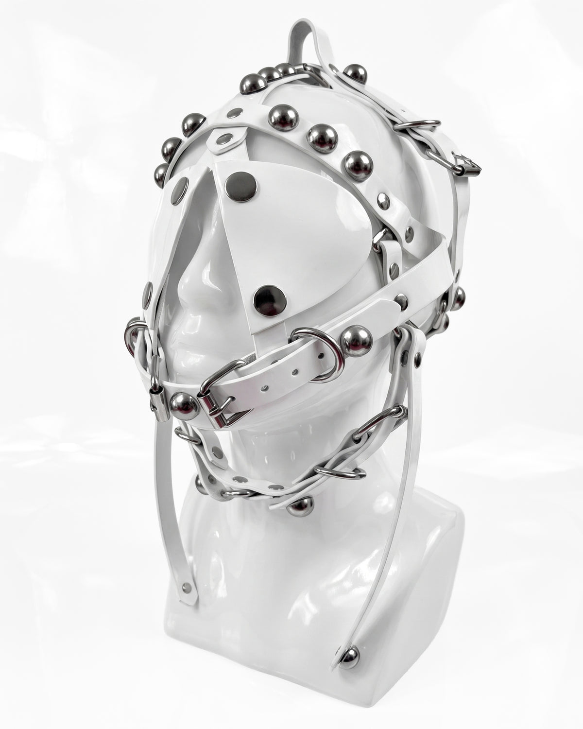 ATÉIER JIVOMIR MASK HEADPIECE FACE HARNESS STUDED LUXURY FASHION KINK ACCESSORY WHITE