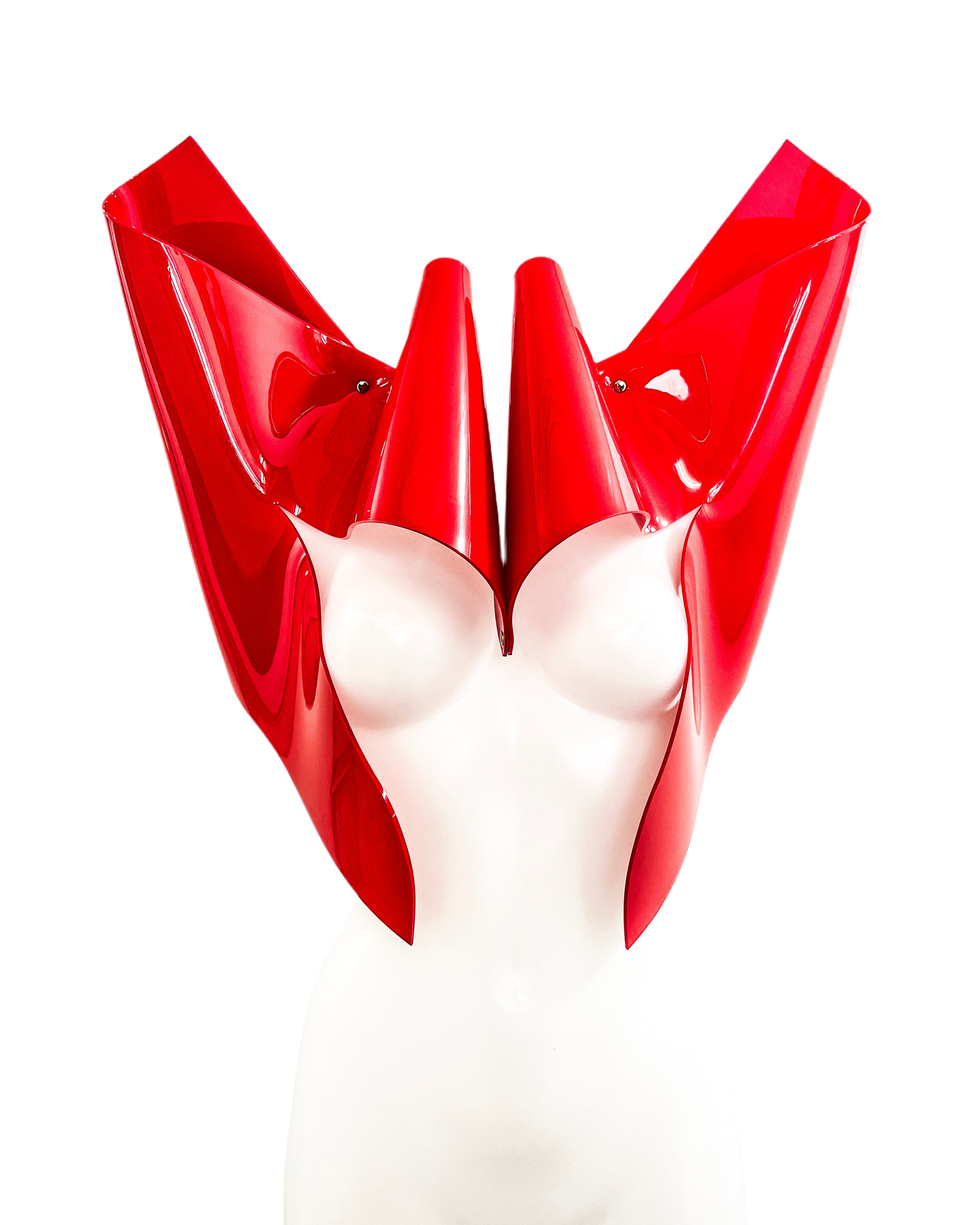 ATÉLIER JIVOMIR vegan fashion future sculpture design cosplay superhero love robot luxury shoulder pads kink RED