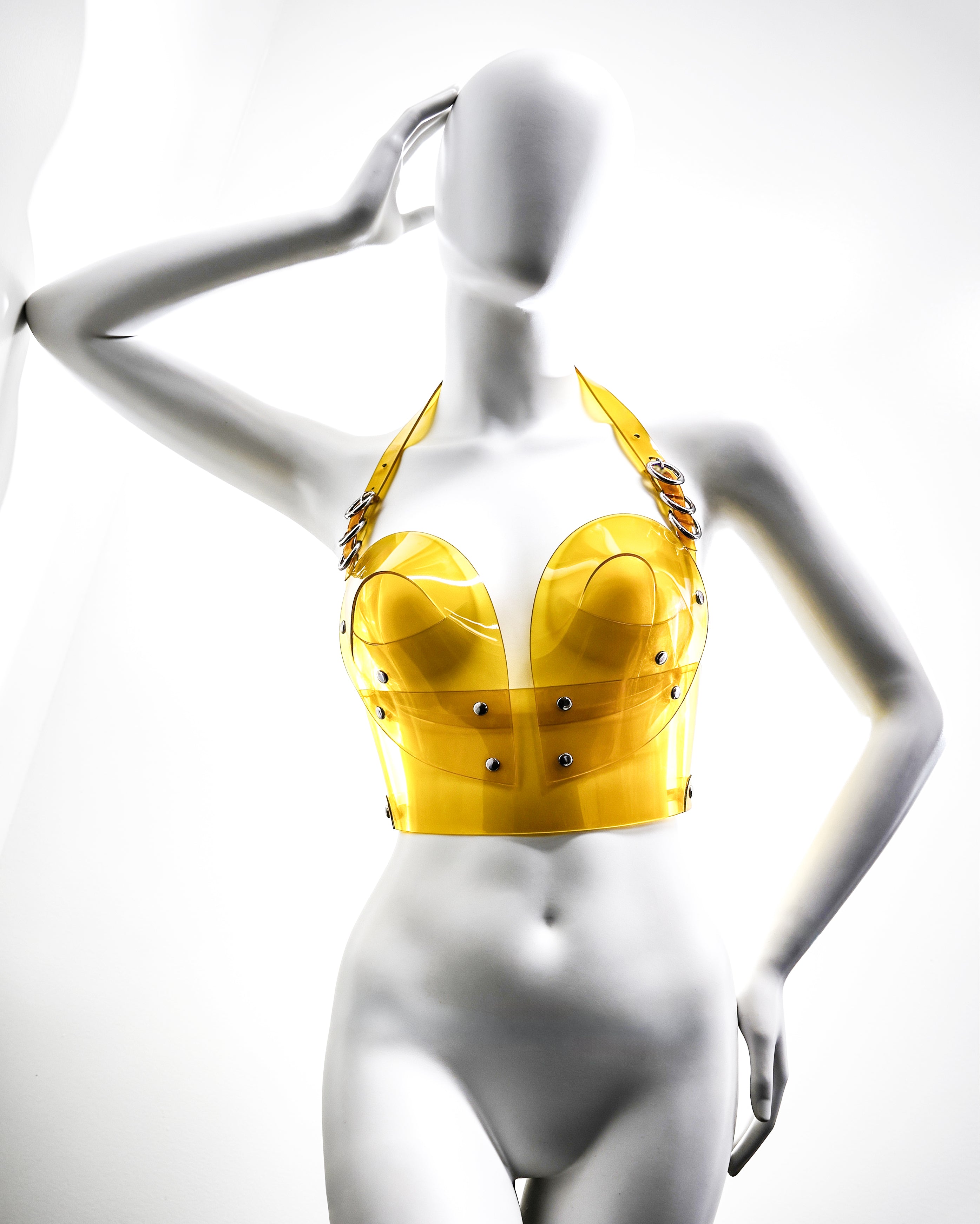 ATÉLIER JIVOMIR LUXURY VEGAN FASHION BRA BRALET BUSTIER YELLOW TRANSPARENT