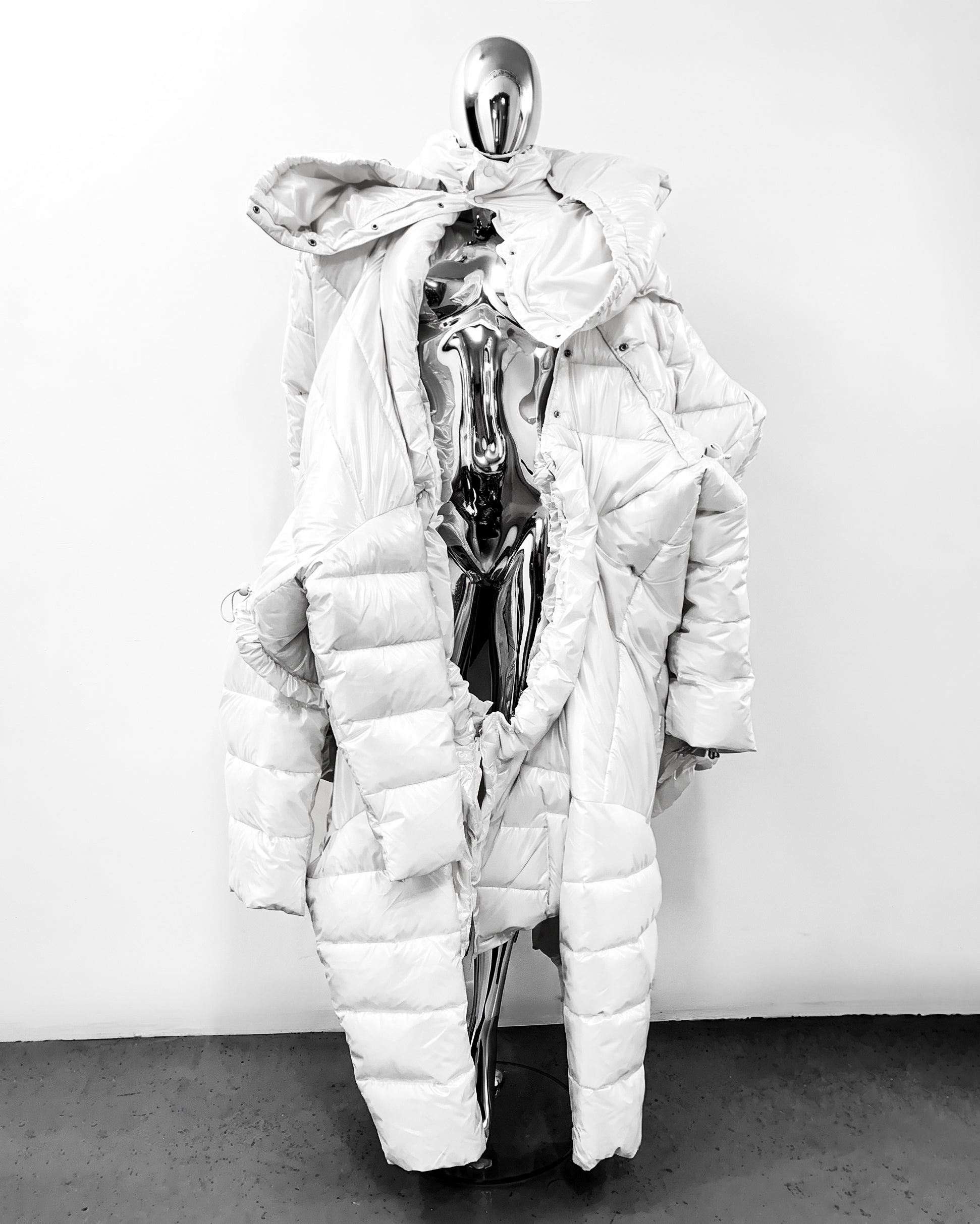 ATÉLIER JIVOMIR repurposed wearable sculpture puf coat CRAFTED AVANT GARDE EXPRESSION WHITE