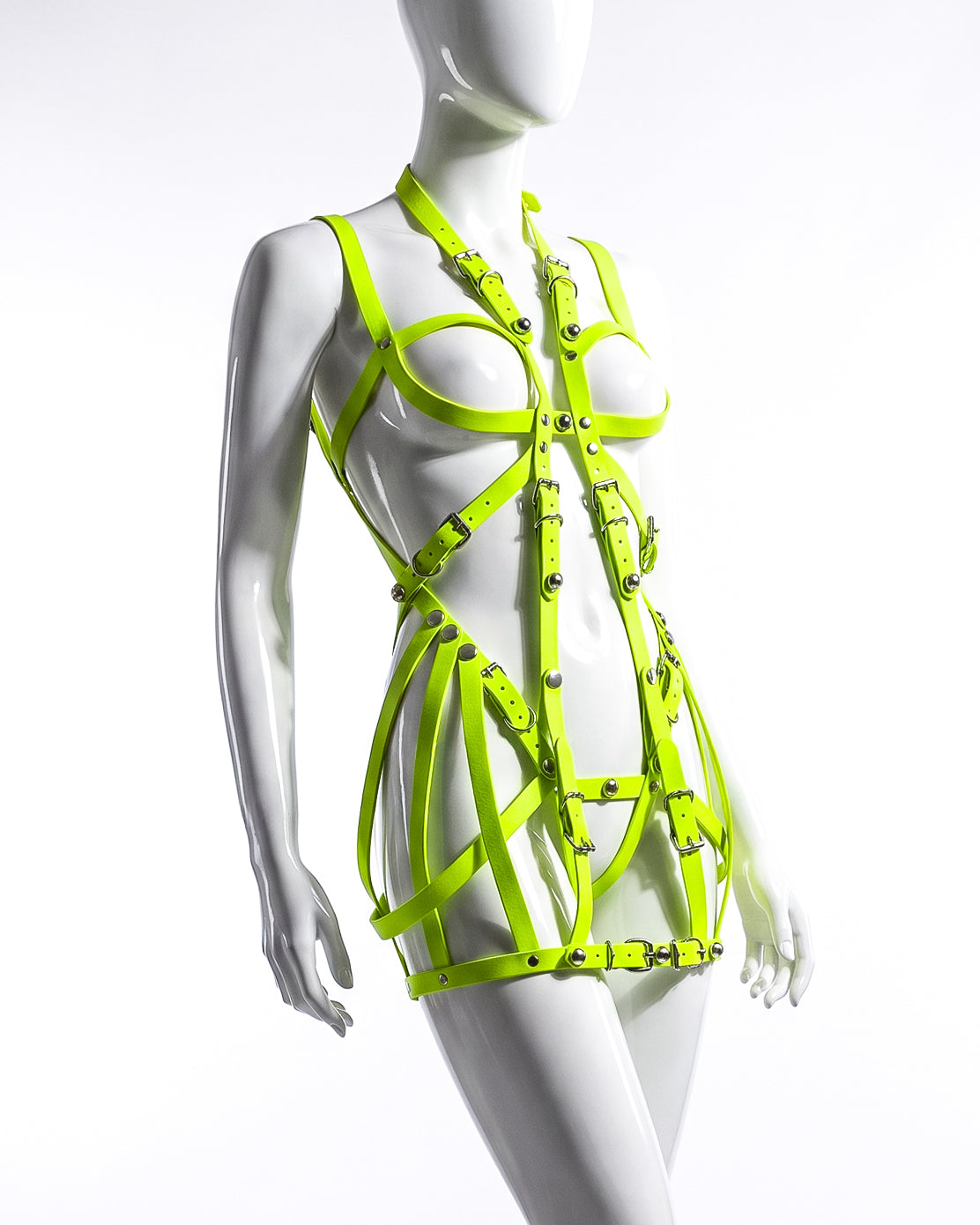 ATÉLIER JIVOMIR vegan bio strap onesIE LUXURY HARNESS dress neon RAVE FESTIVAL DANCE WEAR KINK