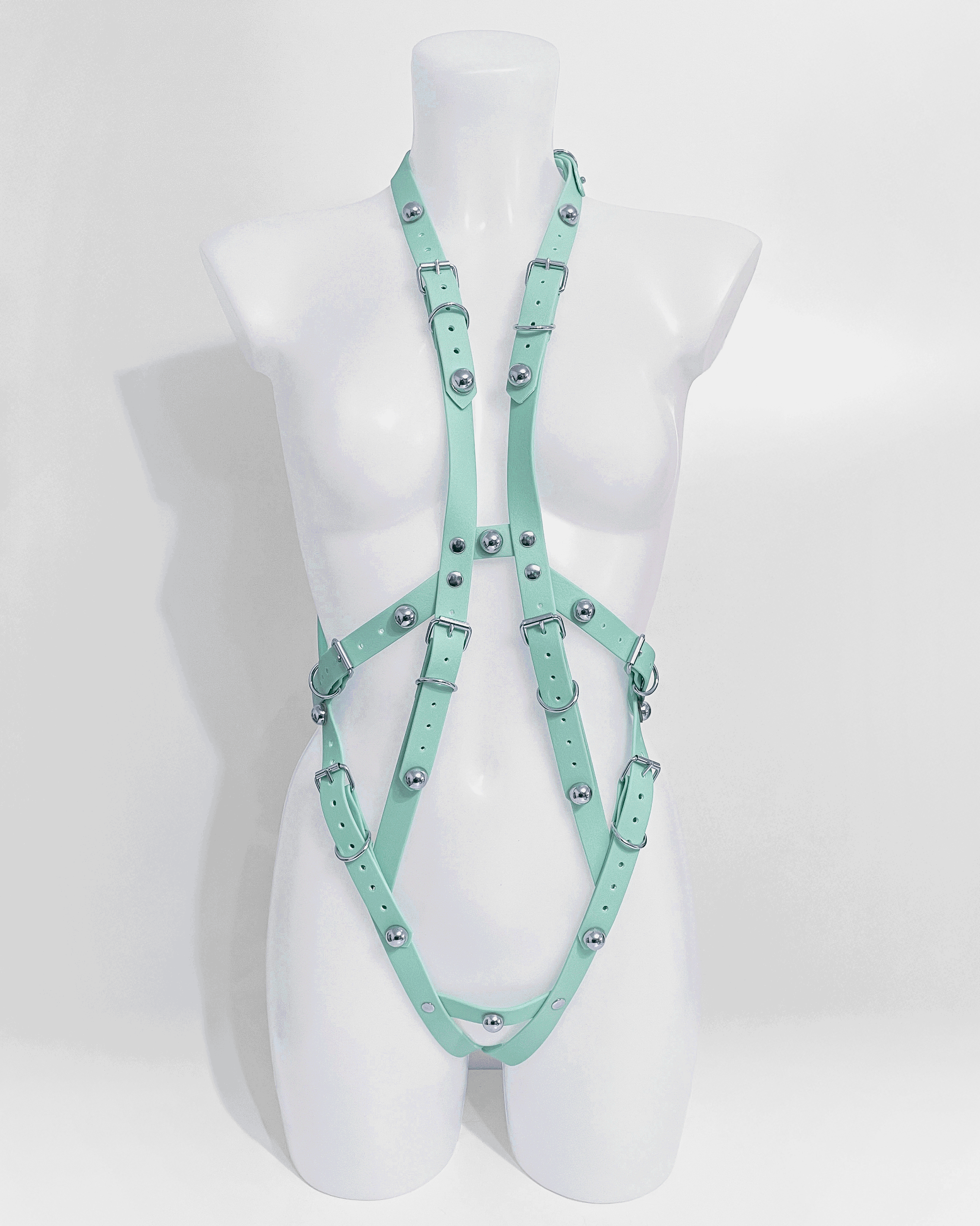 ATÉLIER JIVOMIR vegan bio strap lingerie club wear teal onesie