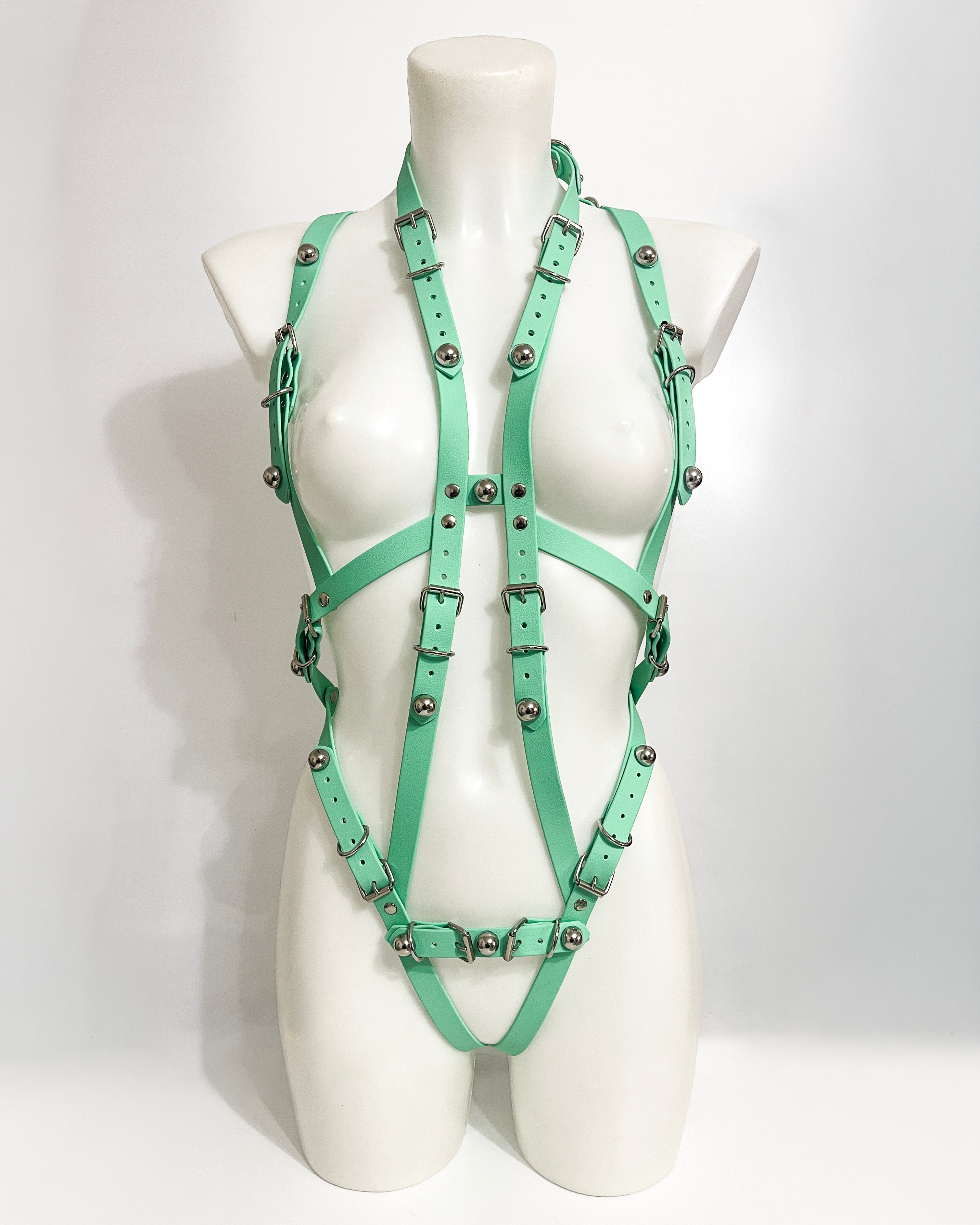 Strappe ATÉLIER JIVOMIR future fashion kink collection onesie in teal