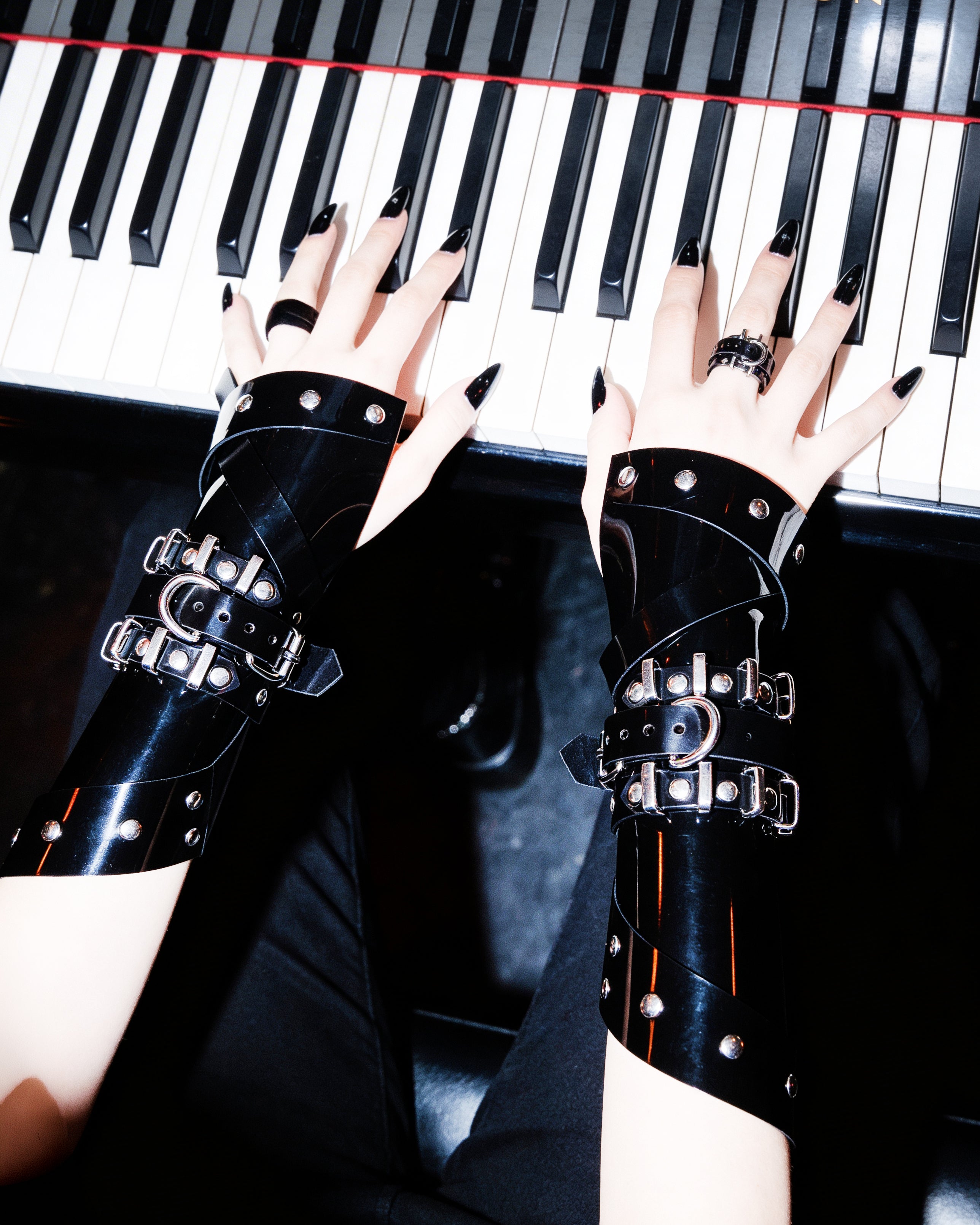 ATÉLIER JIVOMIR LUXURY VINYL PVC CUFFS GAUNTLETS MINI RINGS FASHION ACCESSORIES