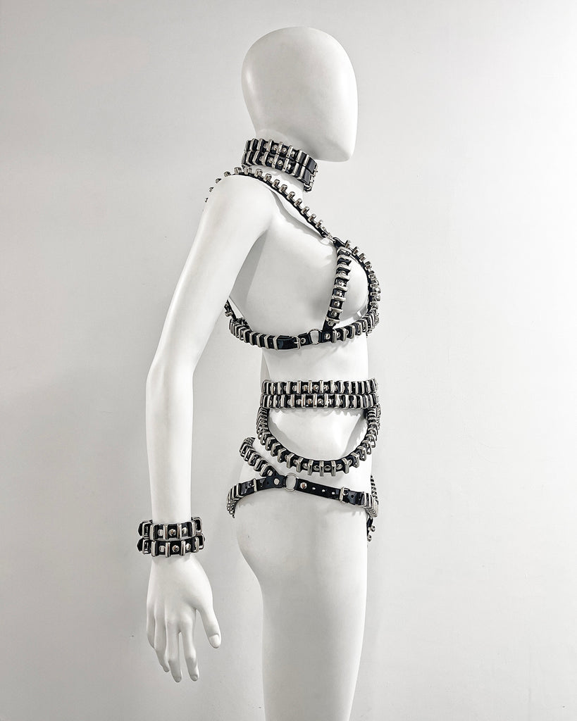Jivomir Domoustchiev vegan vinyl pvc fashion wearable sculpture hand crafted to order only in East London Atelier independent luxury brand bras and panties knickers  braves set collar choker kink belt 
