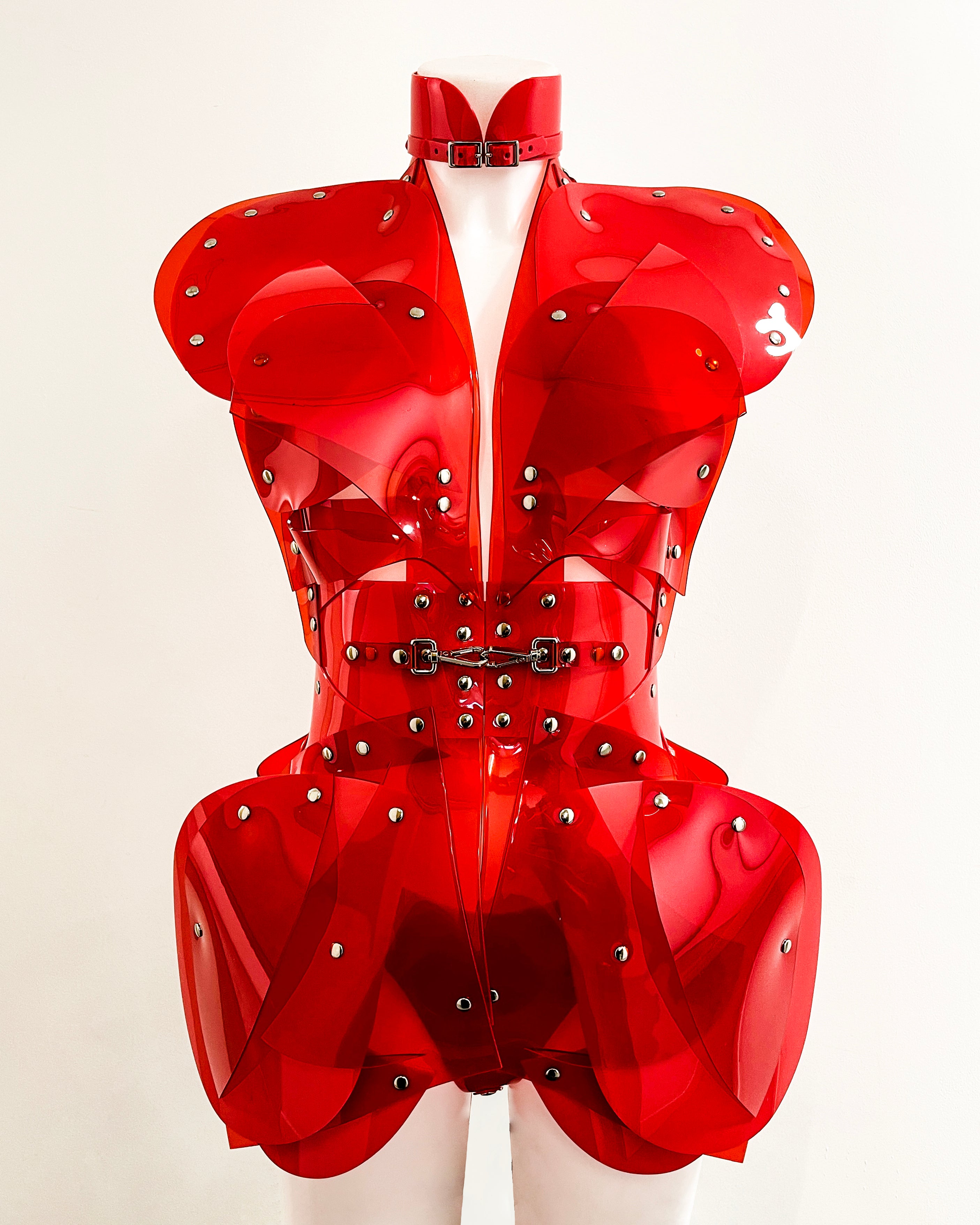 Jivomir Domoustchiev vegan vinyl pvc fashion wearable sculpture hand crafted to order only in East London Atelier independent luxury brand dress sculpture art couture