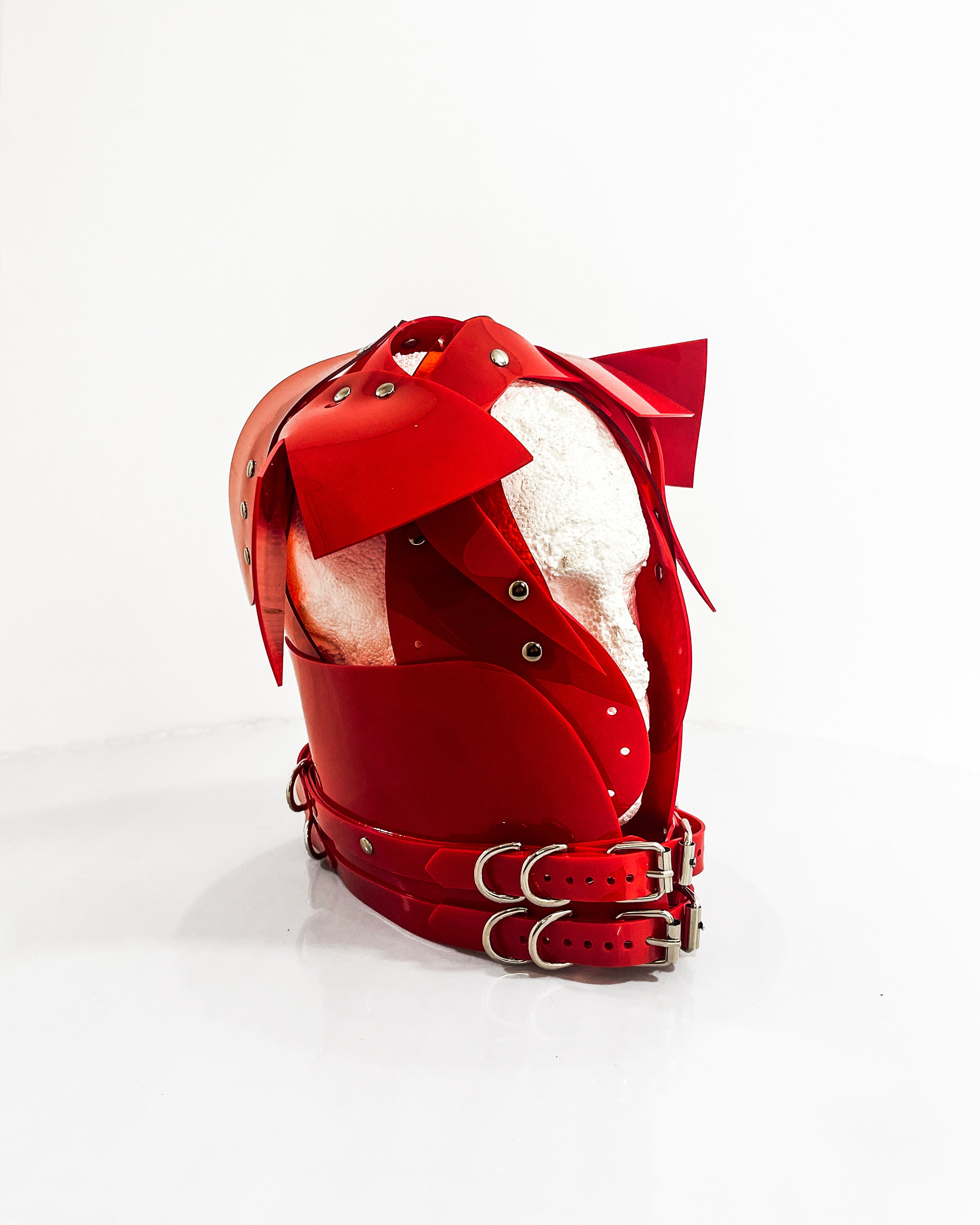 Atélier JIVOMIR vegan vinyl hand crafted helmet studded made to order pure fashion kink future cosplay  craft worldwide shipping must have fashion accessory