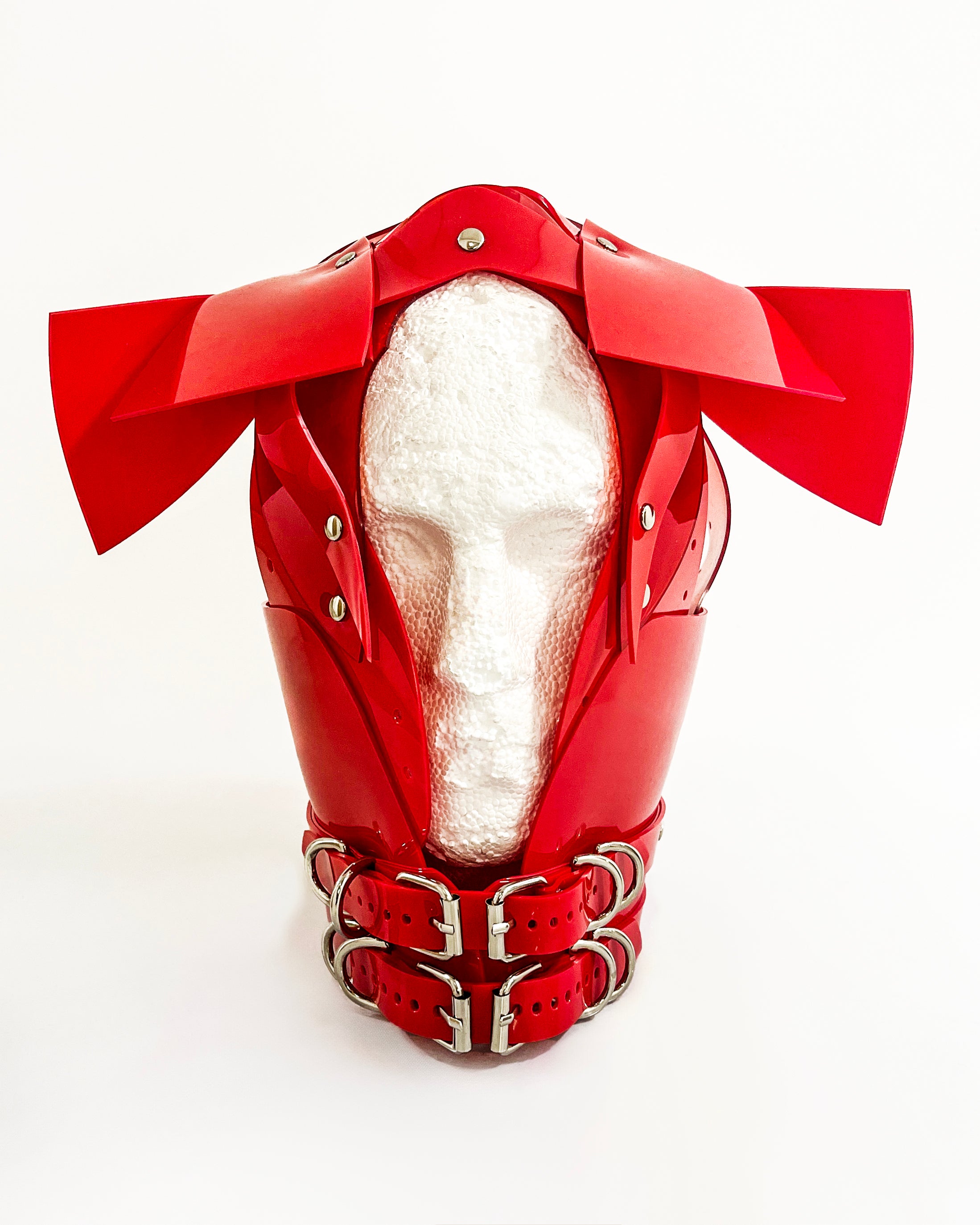 Atélier JIVOMIR vegan vinyl hand crafted helmet studded made to order pure fashion kink future cosplay  craft worldwide shipping must have fashion accessory