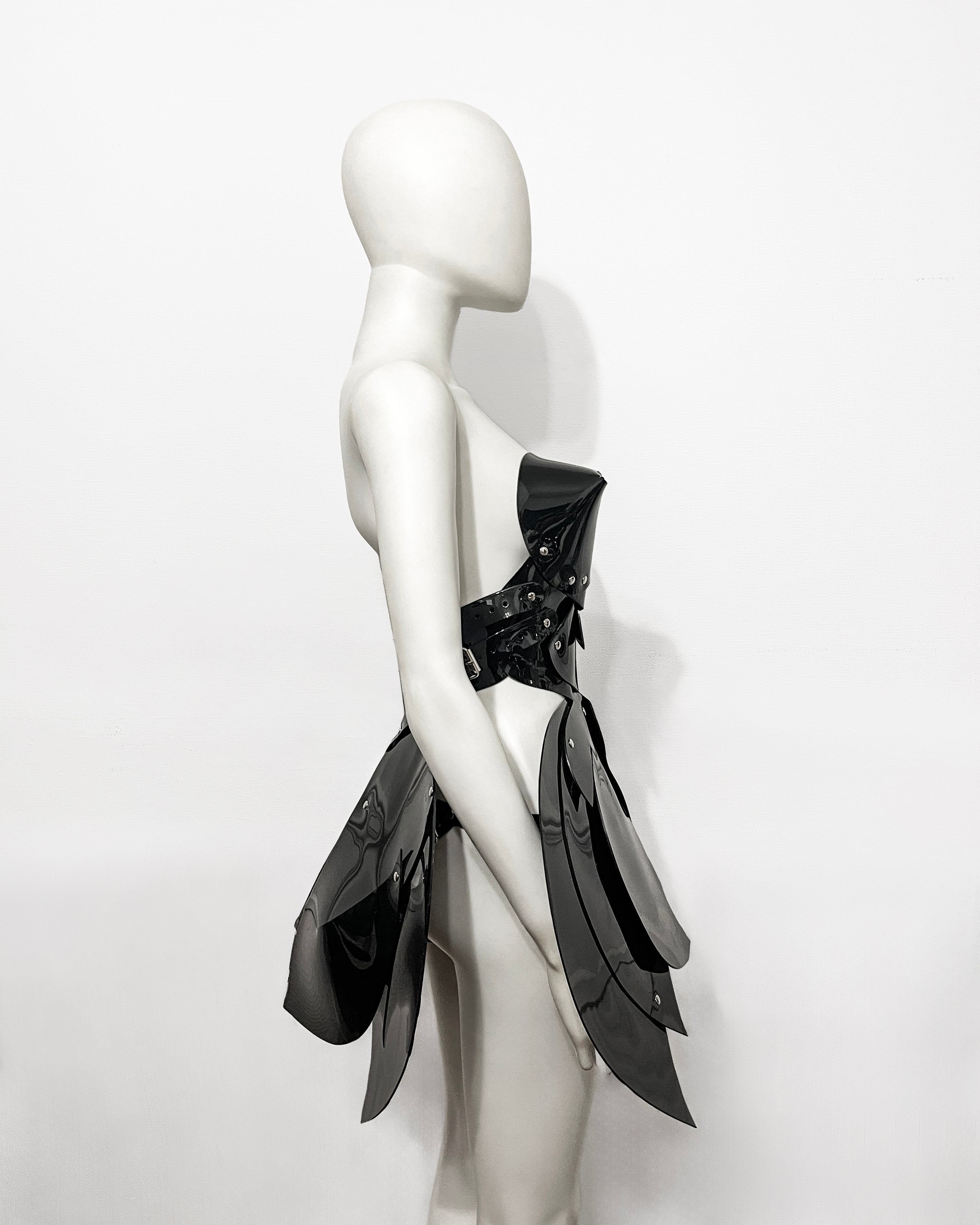 ATÉLIER JIVOMIR vegan vinyl mini little red dress sculpture kink fetish superhero cosplay luxury hand crafted designer must have crafted couture