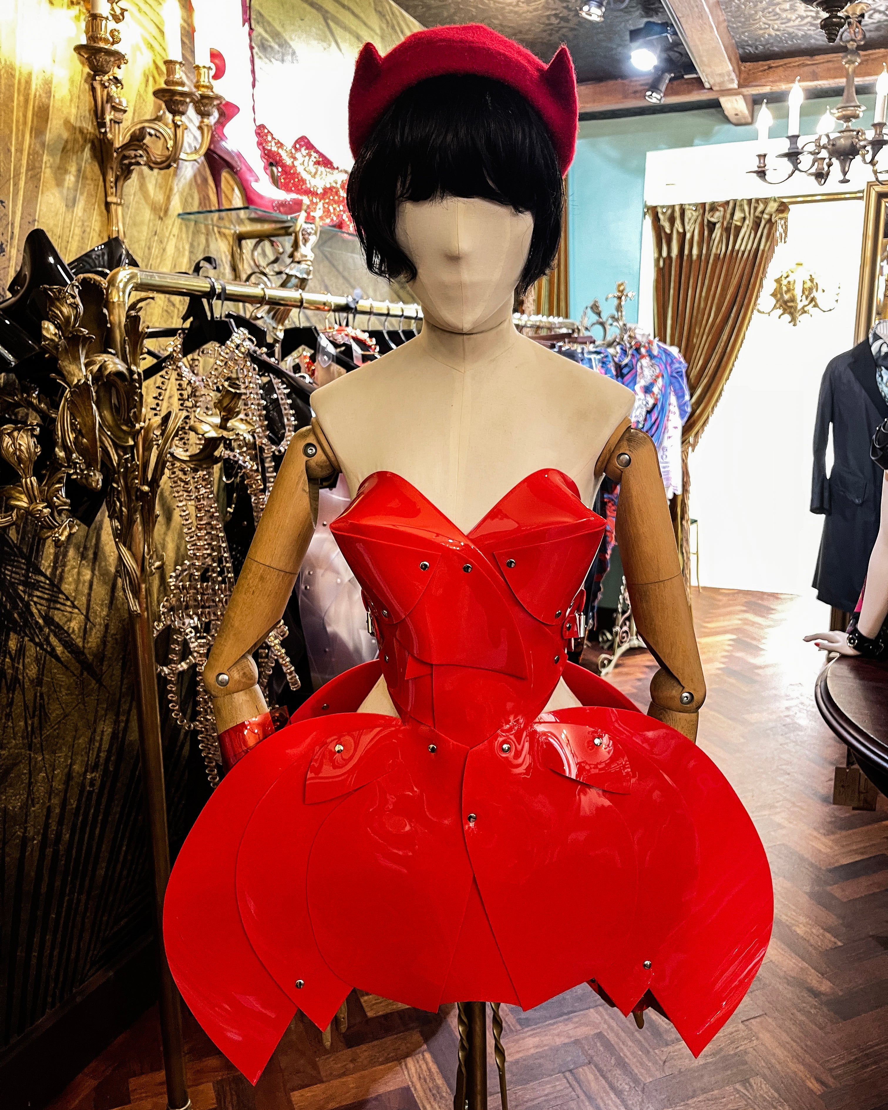 red ATÉLIER JIVOMIR mini red dress pictured at Light House Soho store