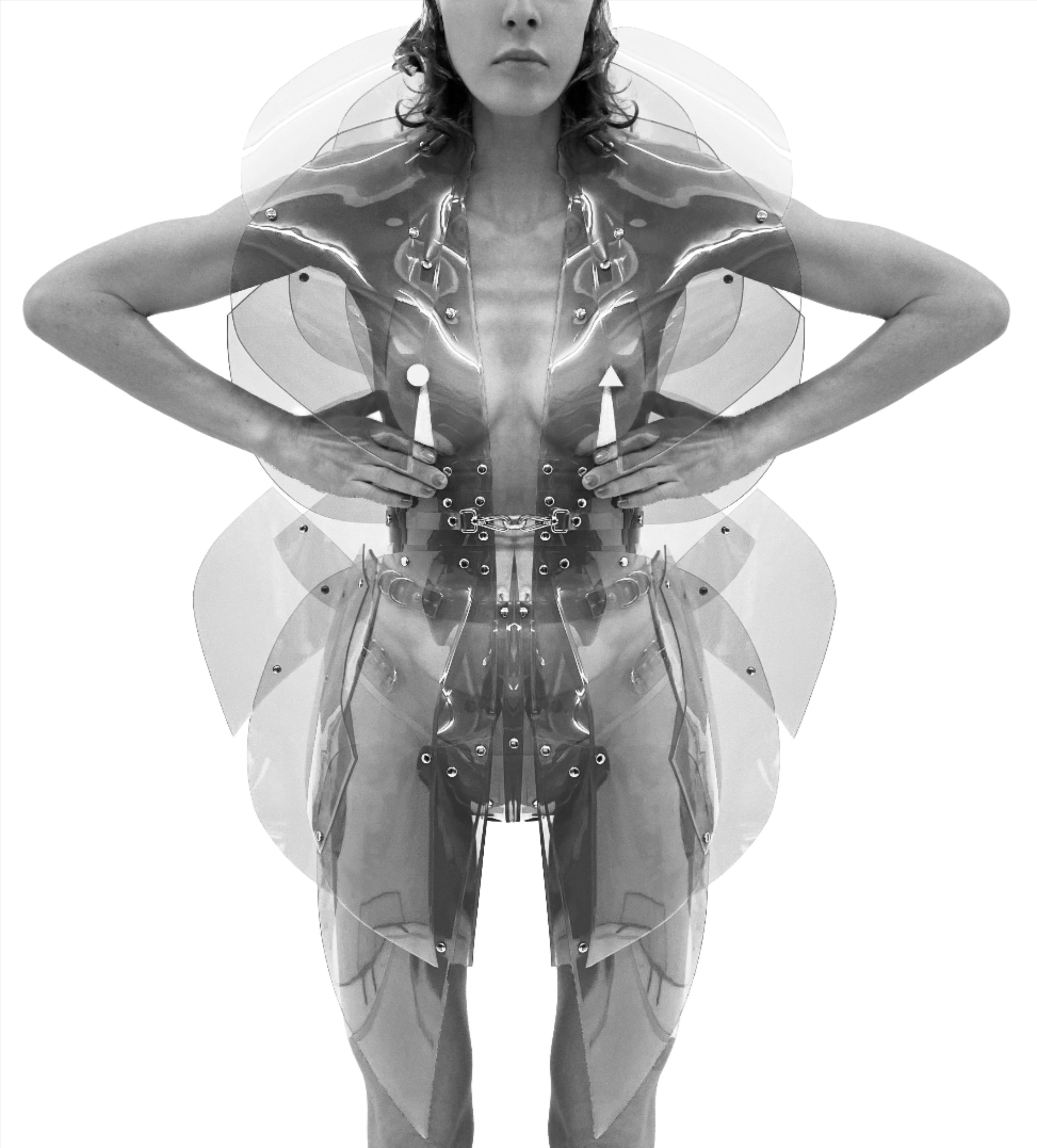 Jivomir Domoustchiev morphed transparent vegan vinyl pure Sculpture Galaxy coat. Beauty in symmetry artistic future expression