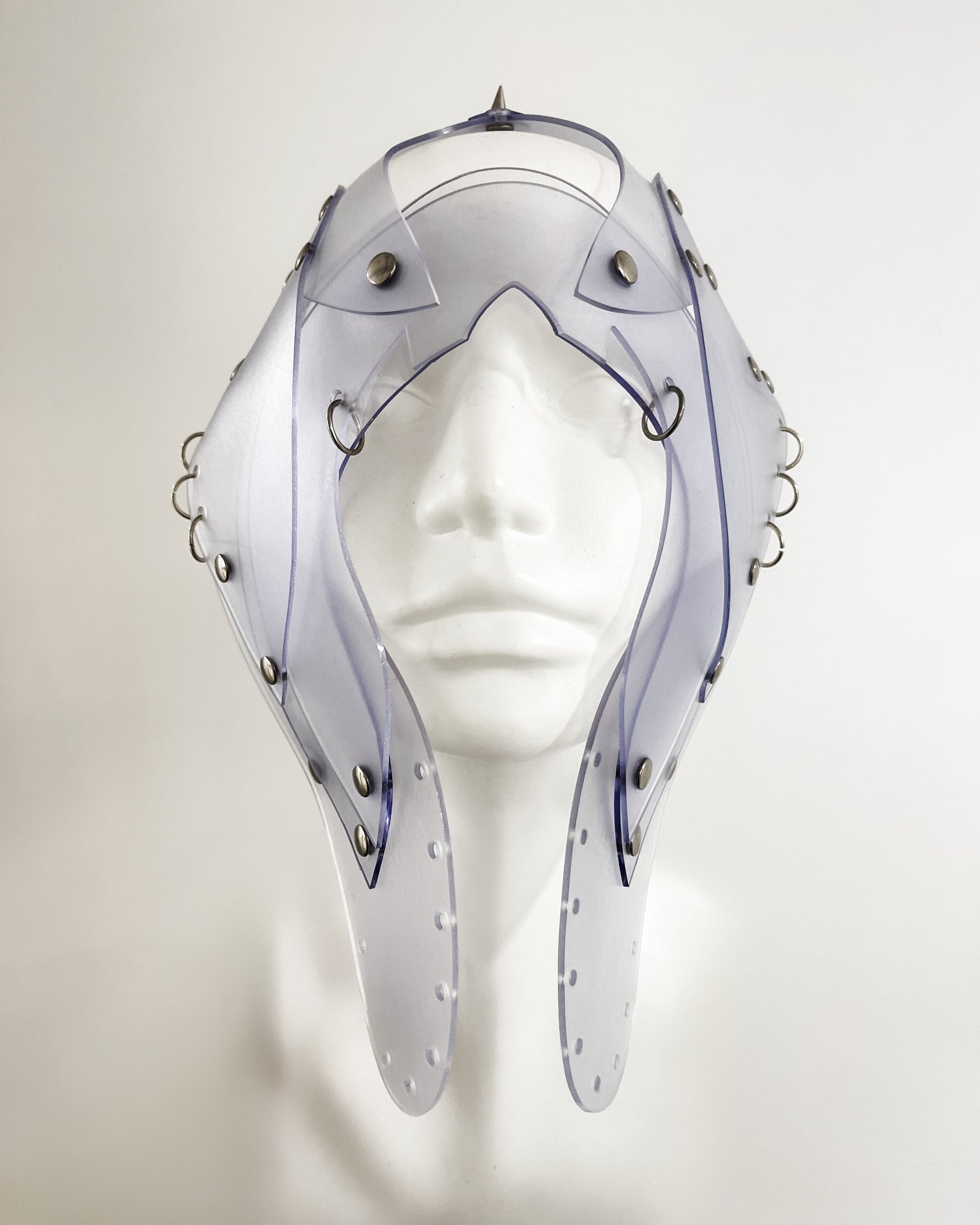 Atélier JIVOMIR vegan vinyl hand crafted helmet studded made to order pure fashion kink future cosplay  craft worldwide shipping must have fashion accessory