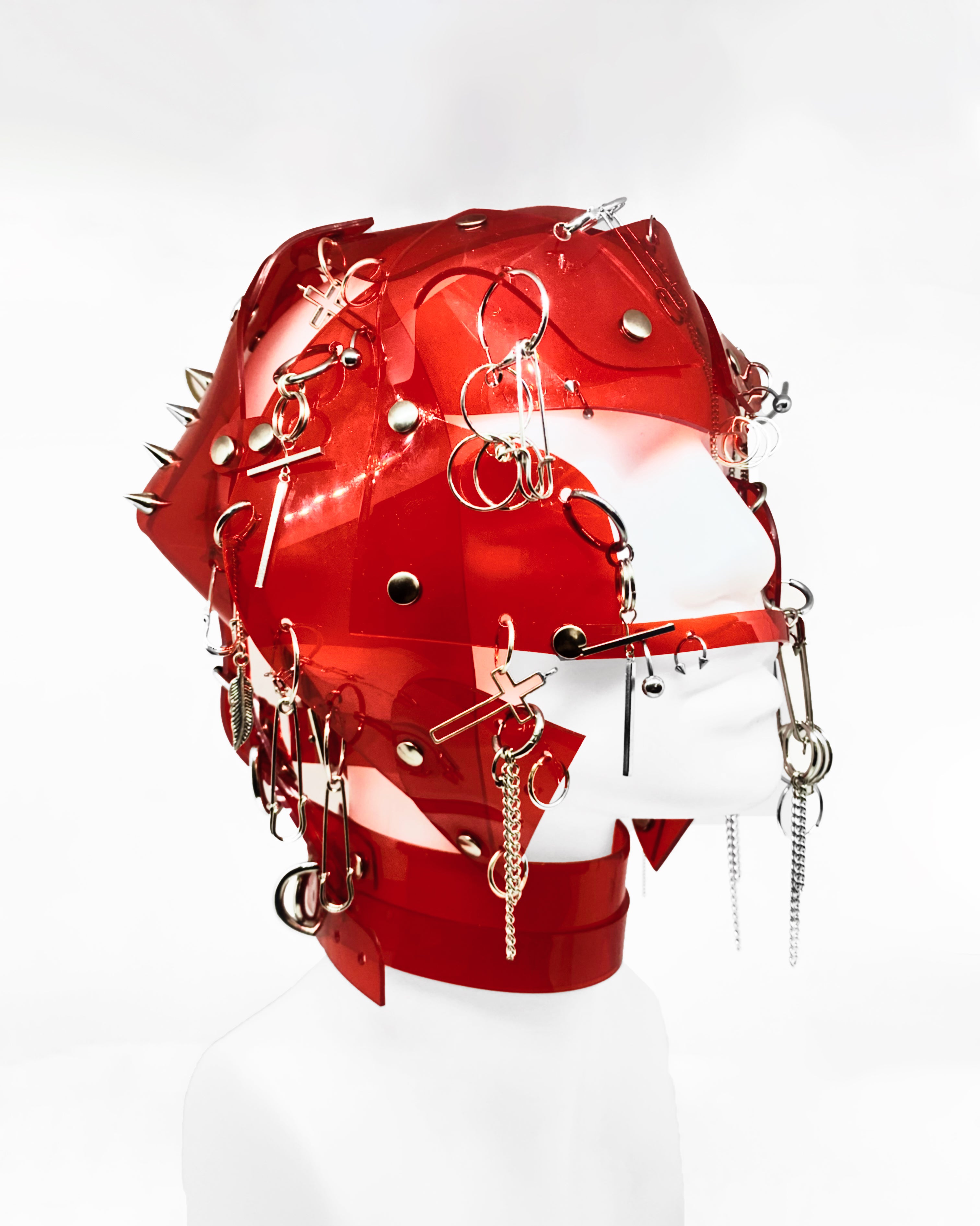 Atélier JIVOMIR vegan vinyl hand crafted helmet studded made to order pure fashion kink future cosplay  craft worldwide shipping must have fashion accessory