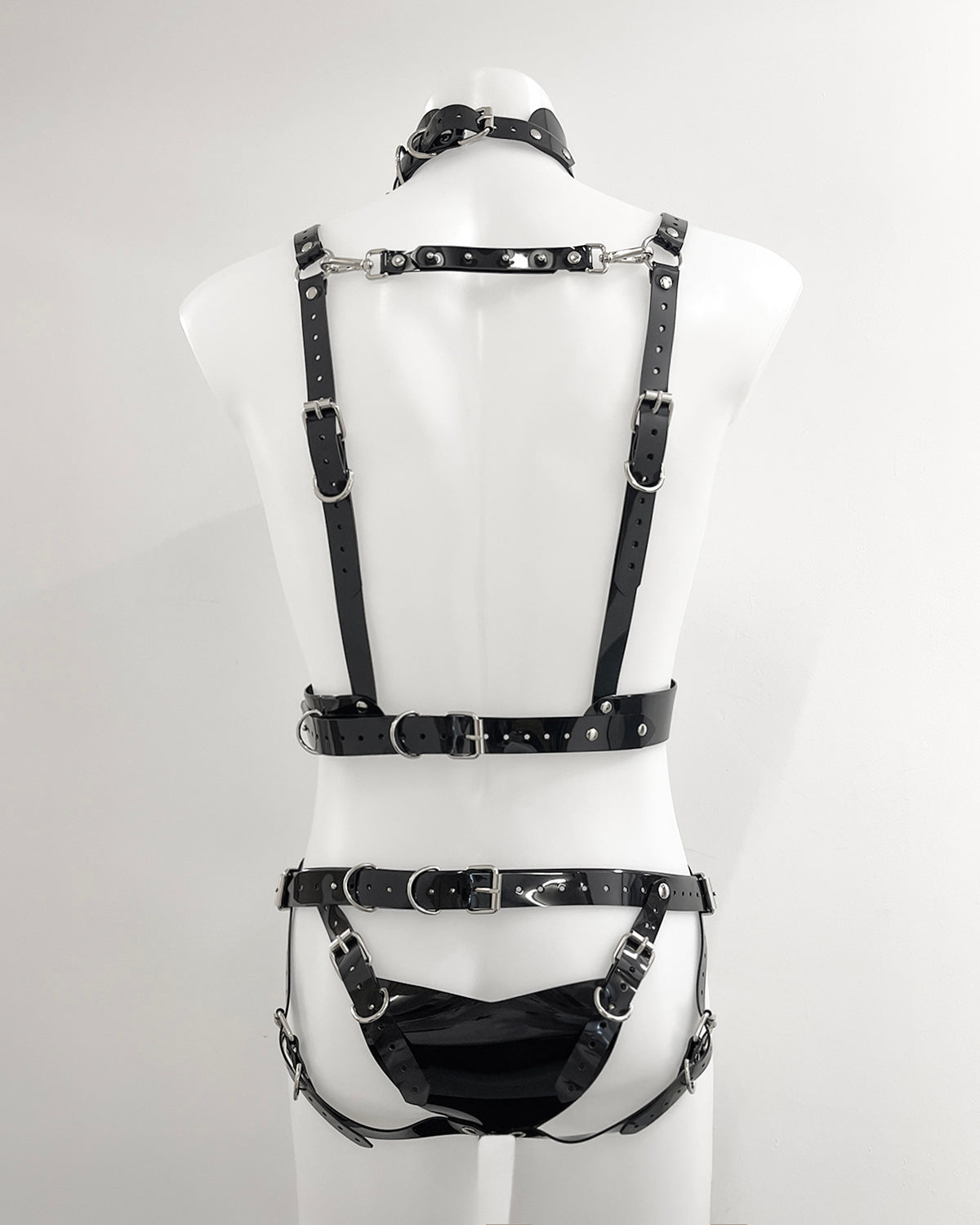 Mens vegan vinyl rave gladiator clubbing set by Jivomir Domoustchiev cosplay superhero future fashion hand crafted