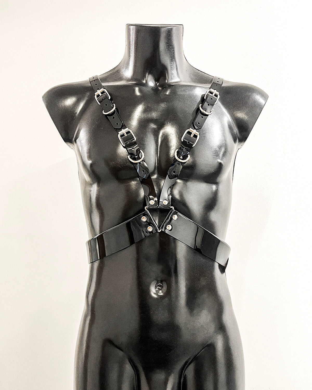 Mens vegan vinyl rave gladiator clubbing set by Jivomir Domoustchiev cosplay superhero future fashion hand crafted