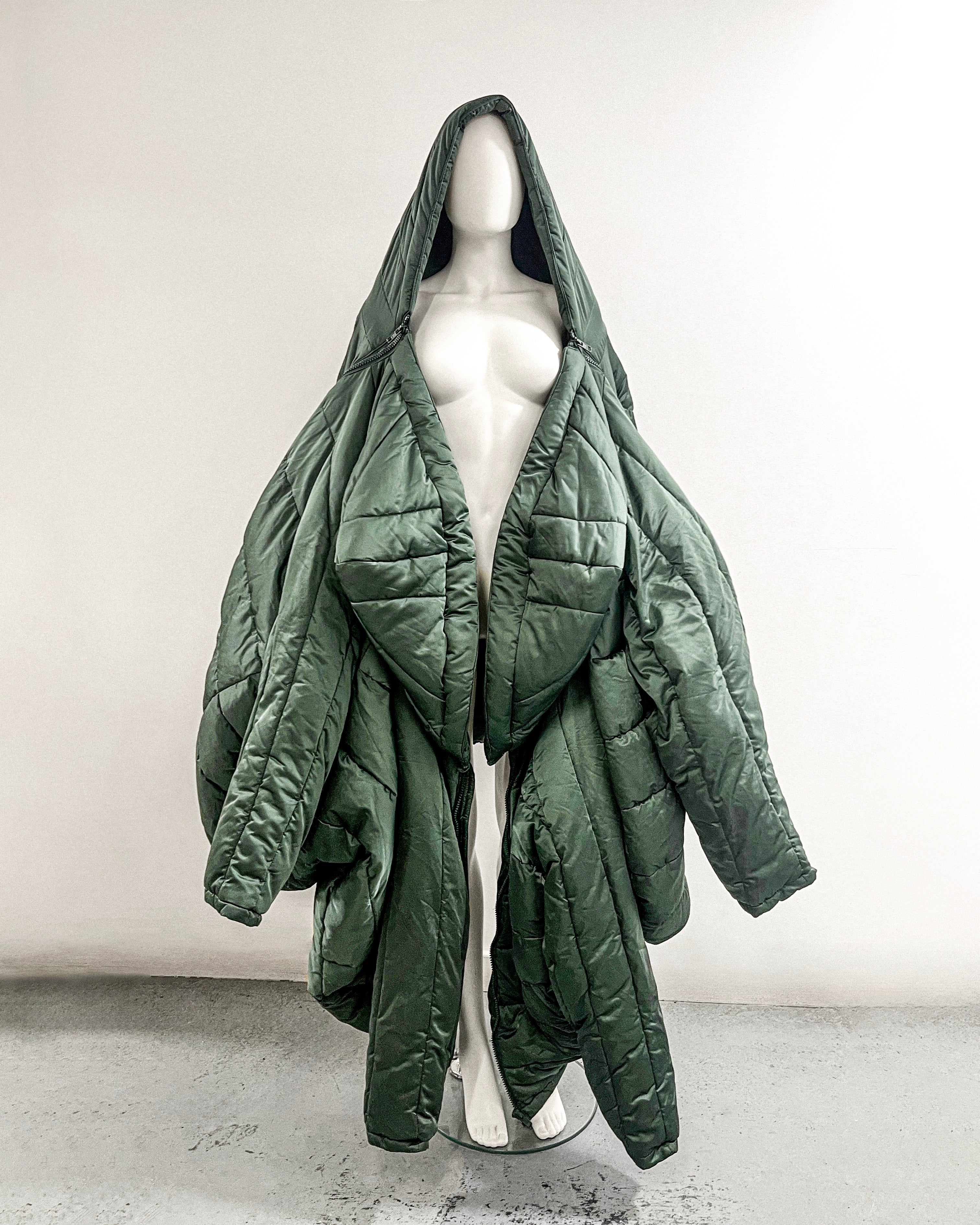 Jivomir Domoustchiev repurposed reimagine our future puffa coat jacket hand crafted to order only