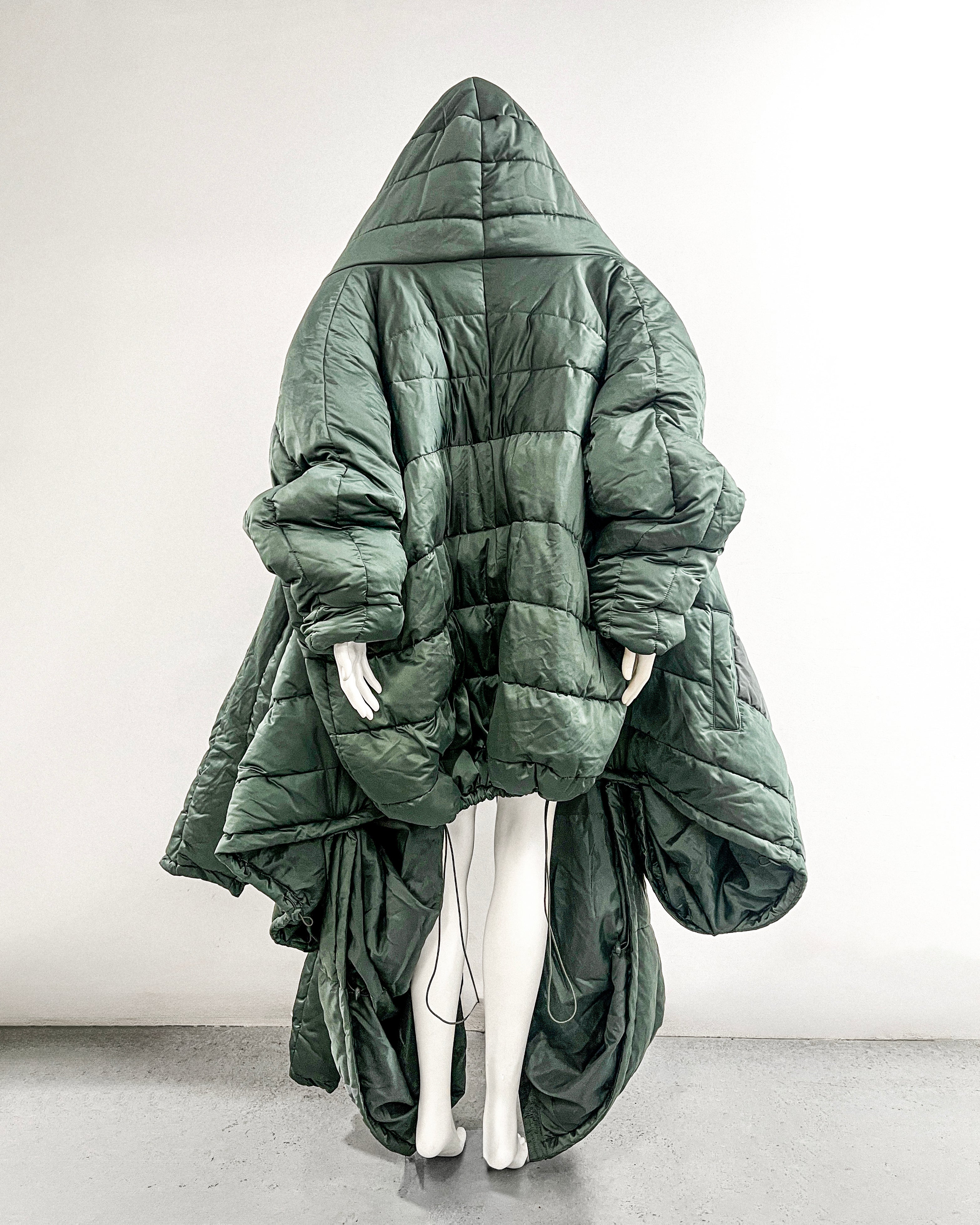 Jivomir Domoustchiev repurposed reimagine our future puffa coat jacket hand crafted to order only