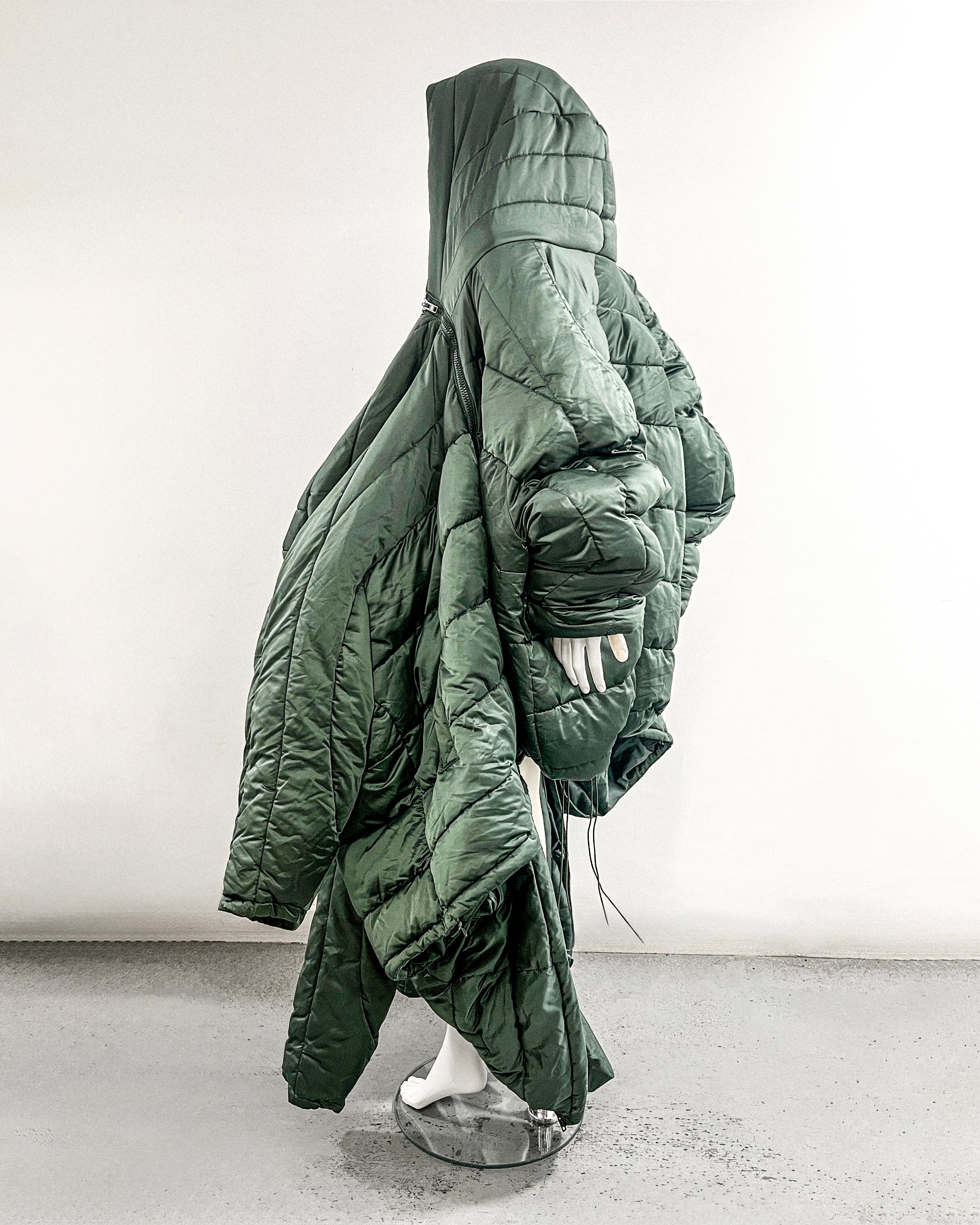 Jivomir Domoustchiev repurposed reimagine our future puffa coat jacket hand crafted to order only