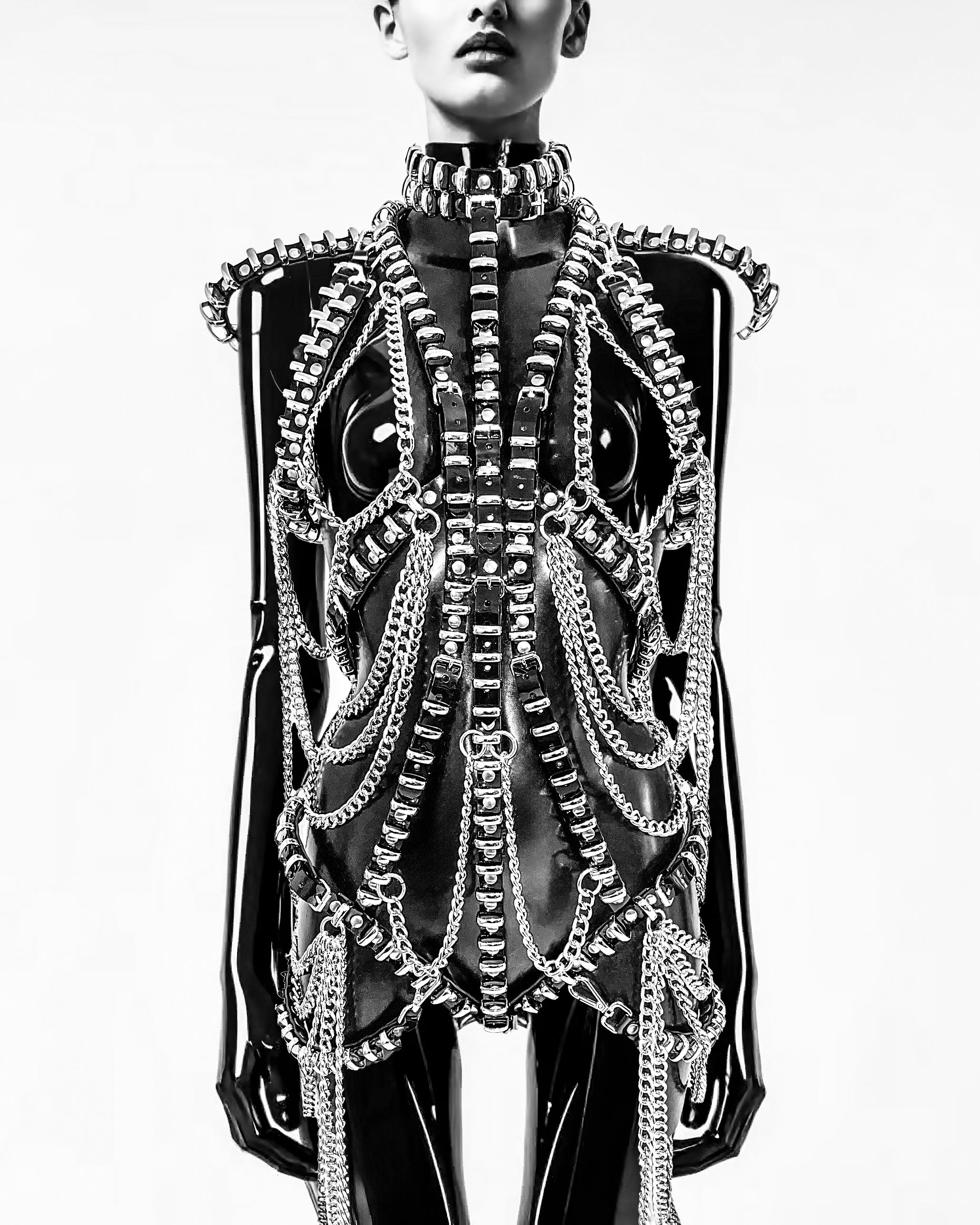 JIVOMIR DOMOUSTCHIEV VEGNA FASHION KINK MINI RING DRESS HARNESS CABARET SHOWGIRL SUPERHERO SUPERSTAR RECORDING ARTIST FUTURISTIC LUXURY GOLD