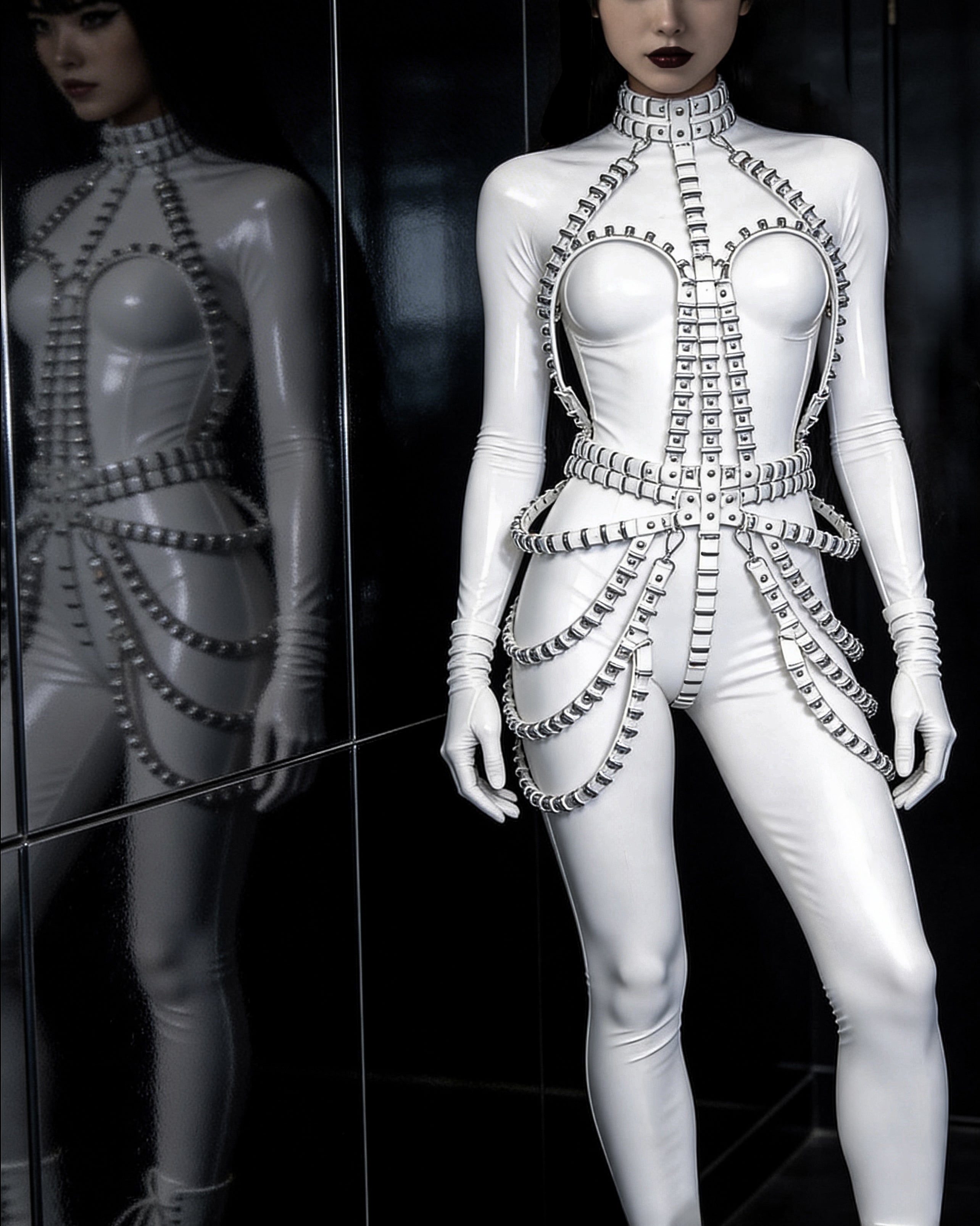 Jivomir Domoustchiev vegan vinyl pvc fashion wearable sculpture hand crafted to order only in East London Atelier independent luxury mini cage ring dress